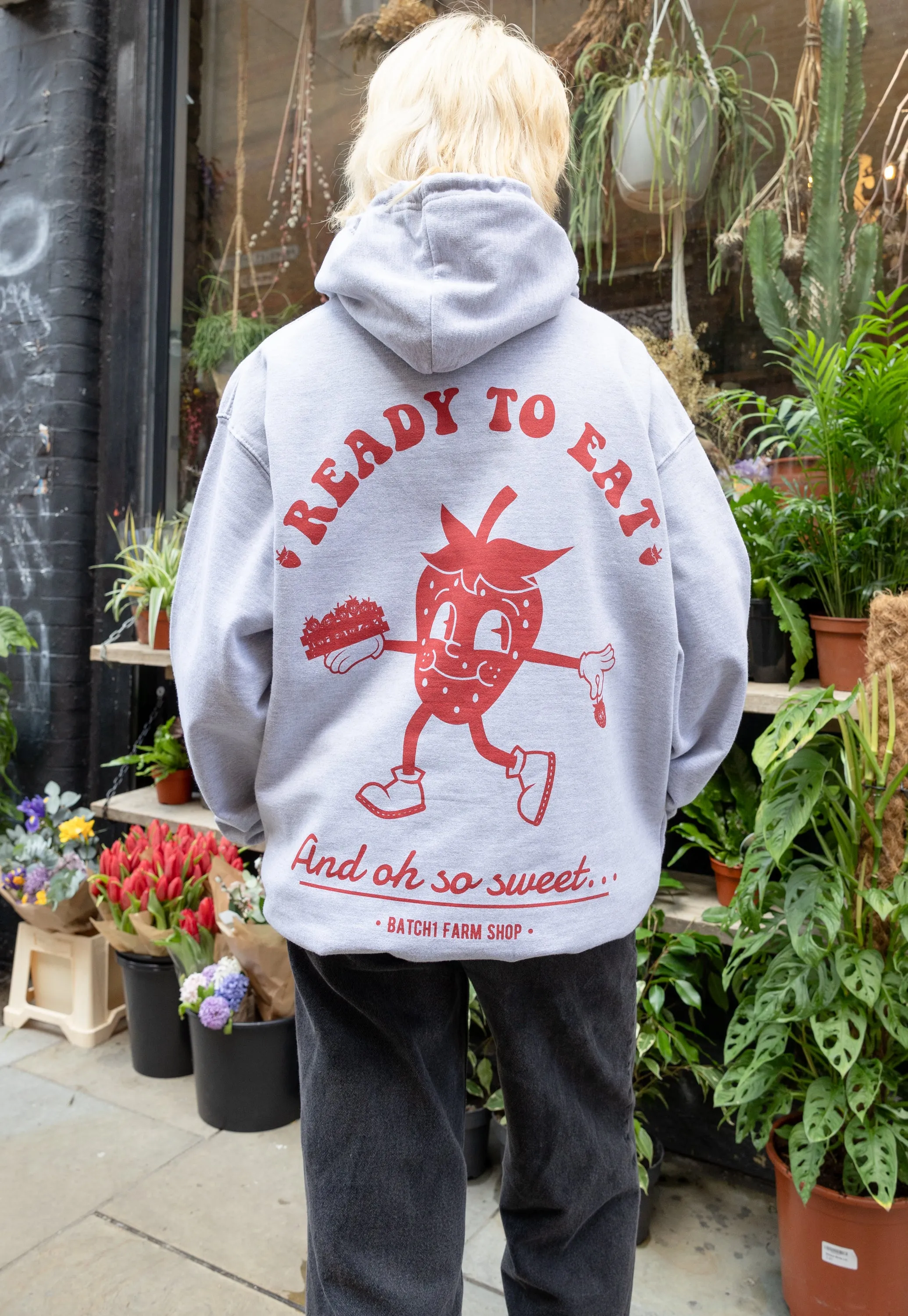 Ready To Eat Strawberry Graphic Hoodie in Grey