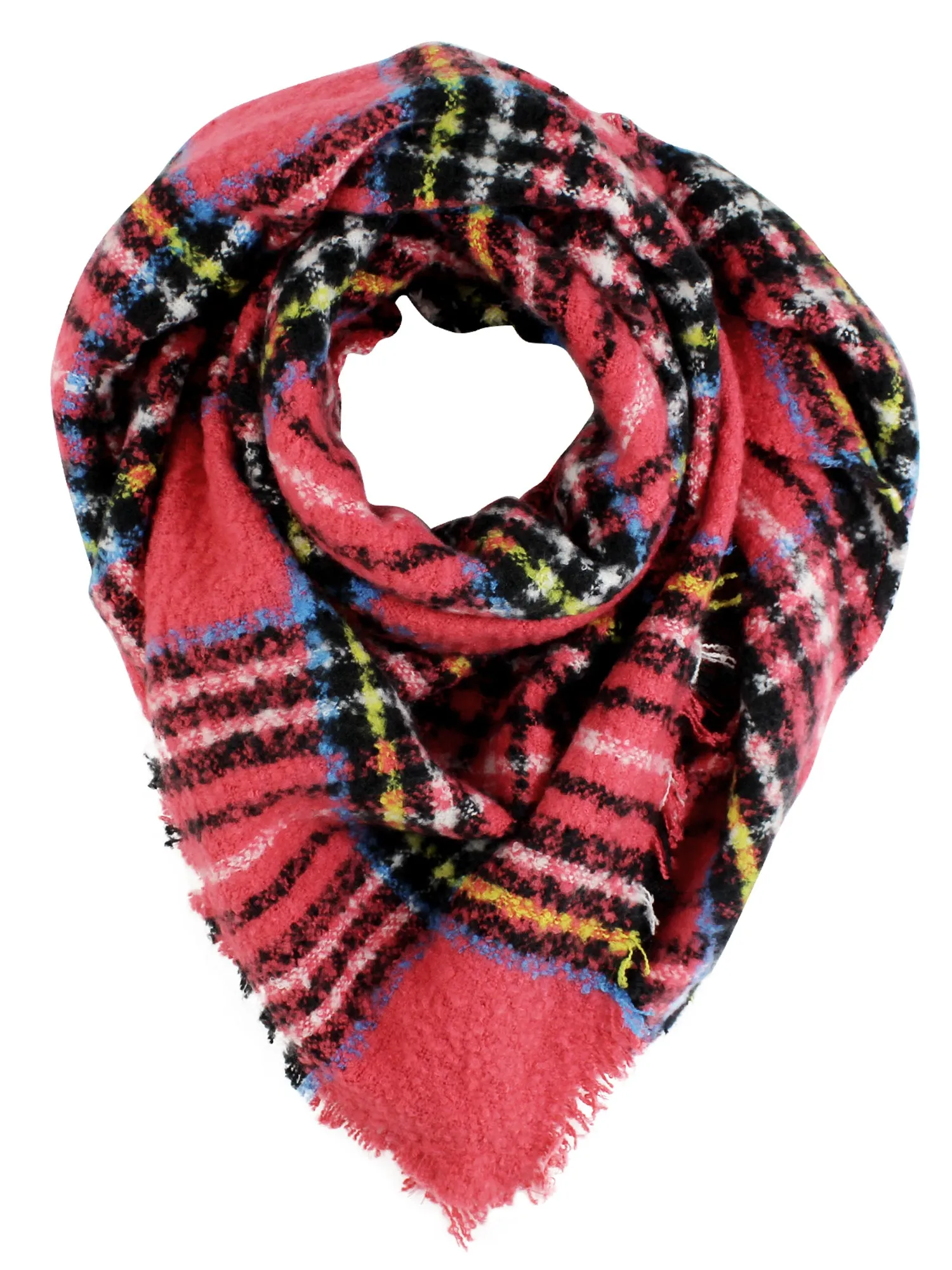 Red Plaid Soft Plush Triangle Scarf With Fringe