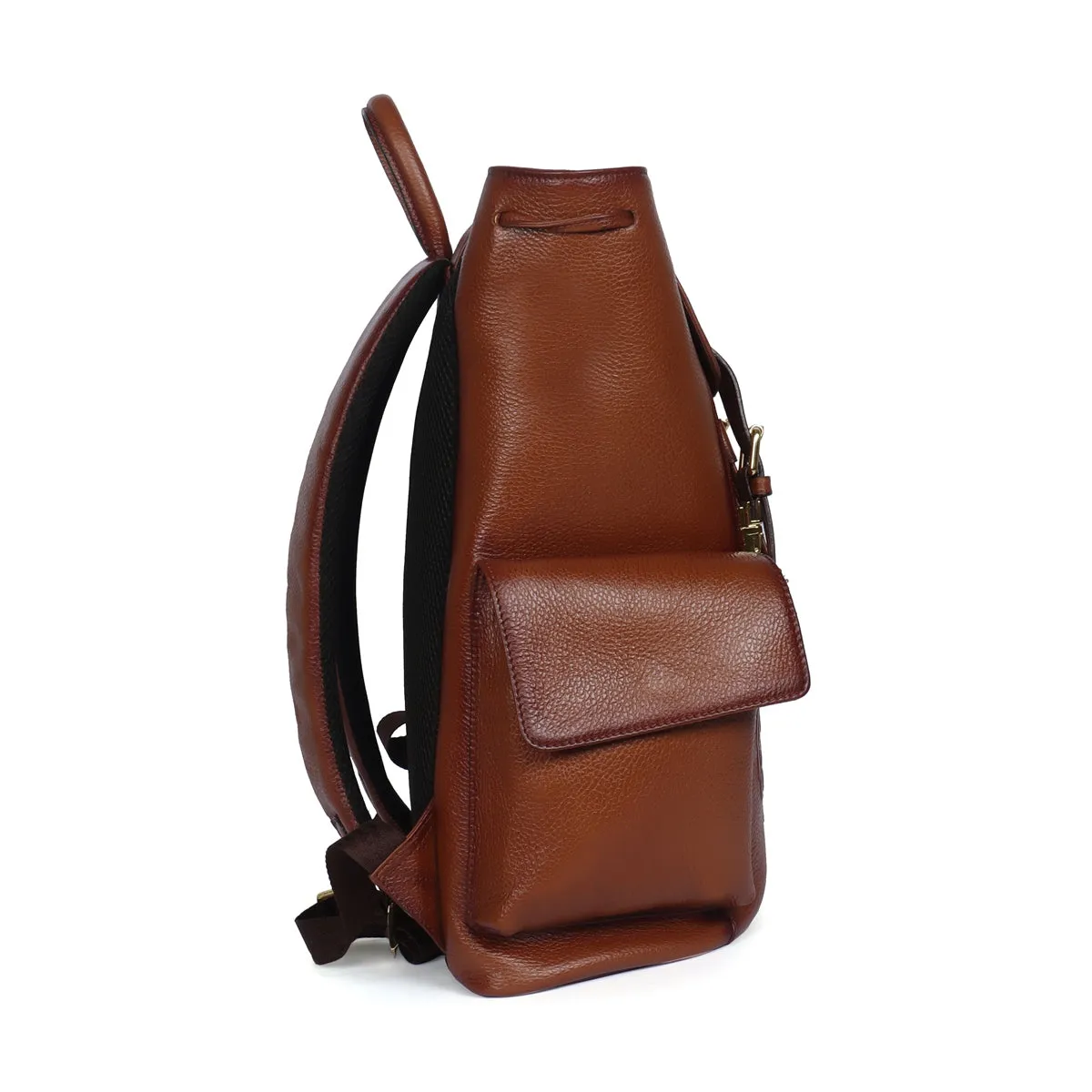 Rugsack Tan Textured Leather Backpack with Buckle Strap Flap Closure