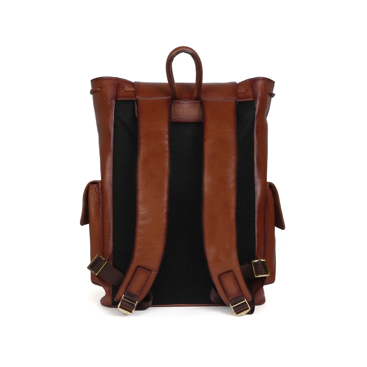 Rugsack Tan Textured Leather Backpack with Buckle Strap Flap Closure