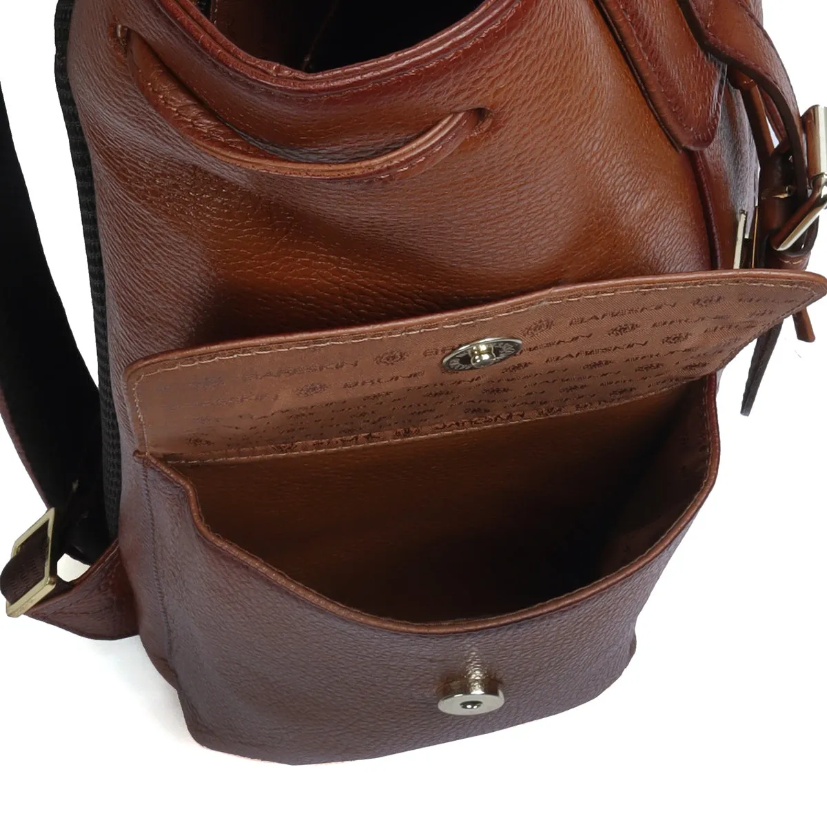 Rugsack Tan Textured Leather Backpack with Buckle Strap Flap Closure