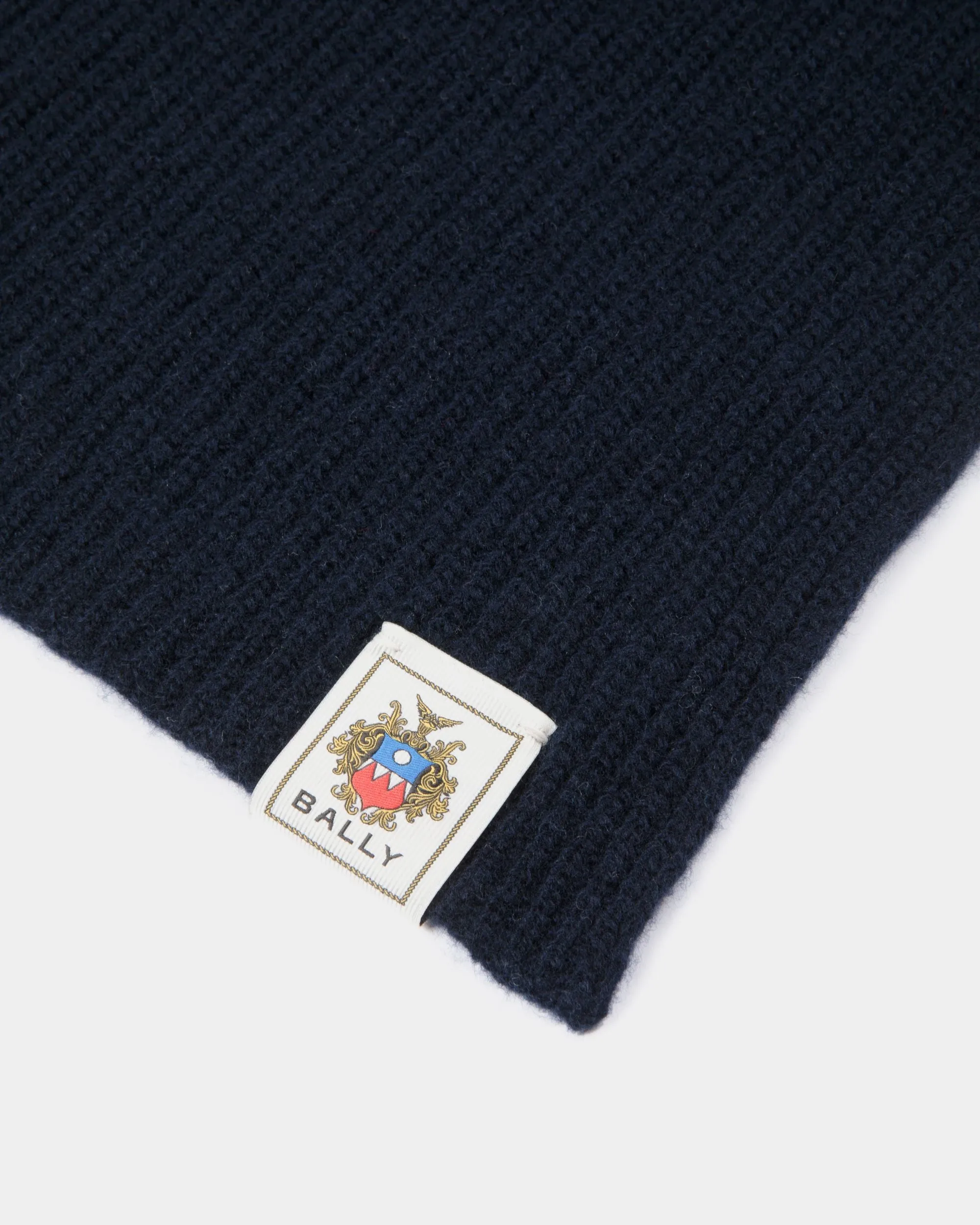 Scarf With Bally Crest Logo In Navy Blue Wool 