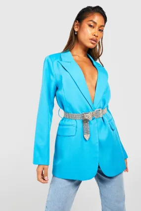 Tailored Blazer With Rhinestone Belt