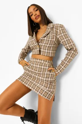 Tailored Tonal Check Cropped Boxy Blazer