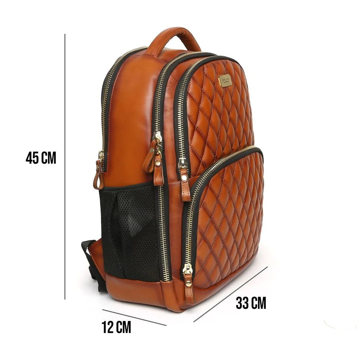 Tan Leather Backpack with Front Padded Diamond Stitched By Brune & Bareskin