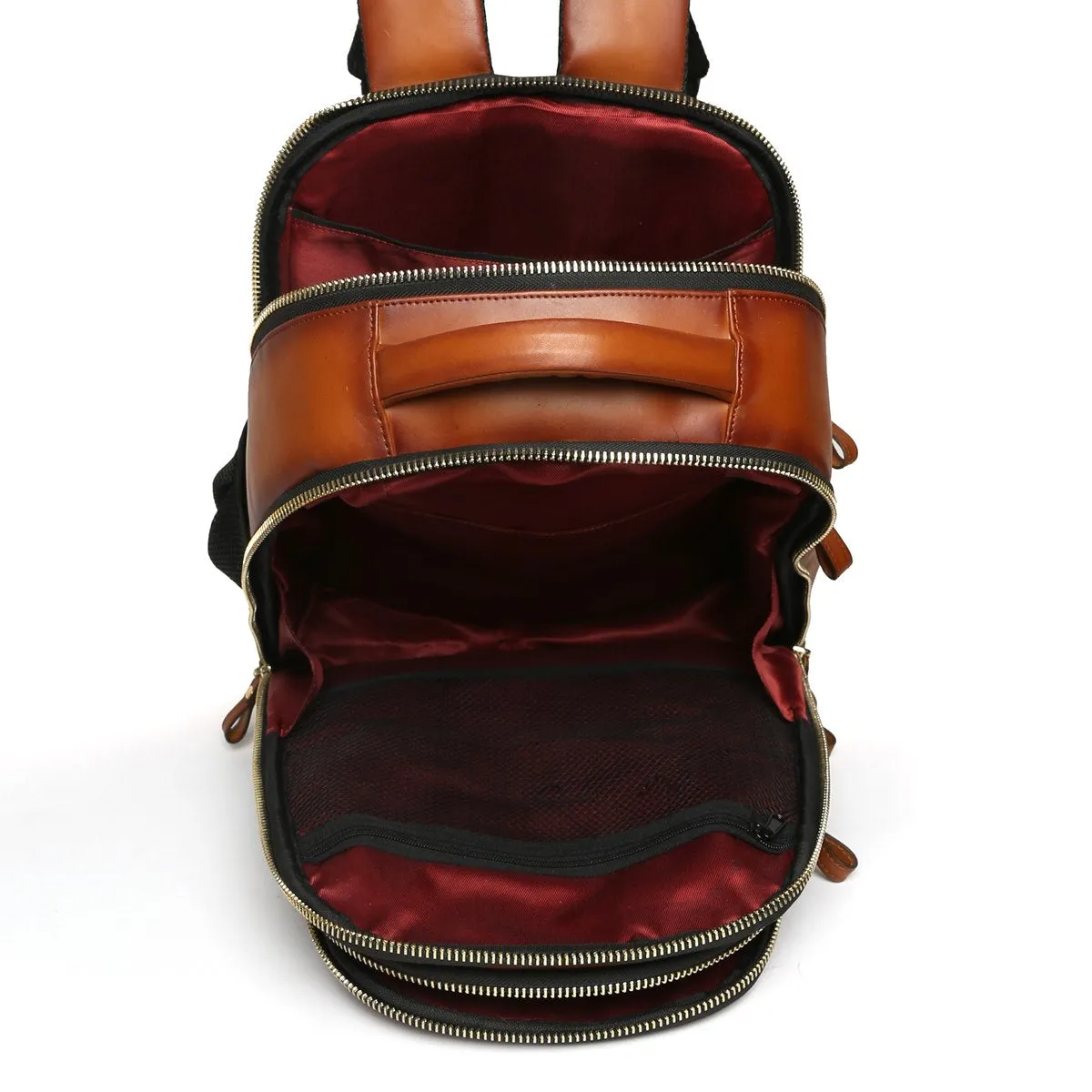 Tan Leather Backpack with Front Padded Diamond Stitched By Brune & Bareskin