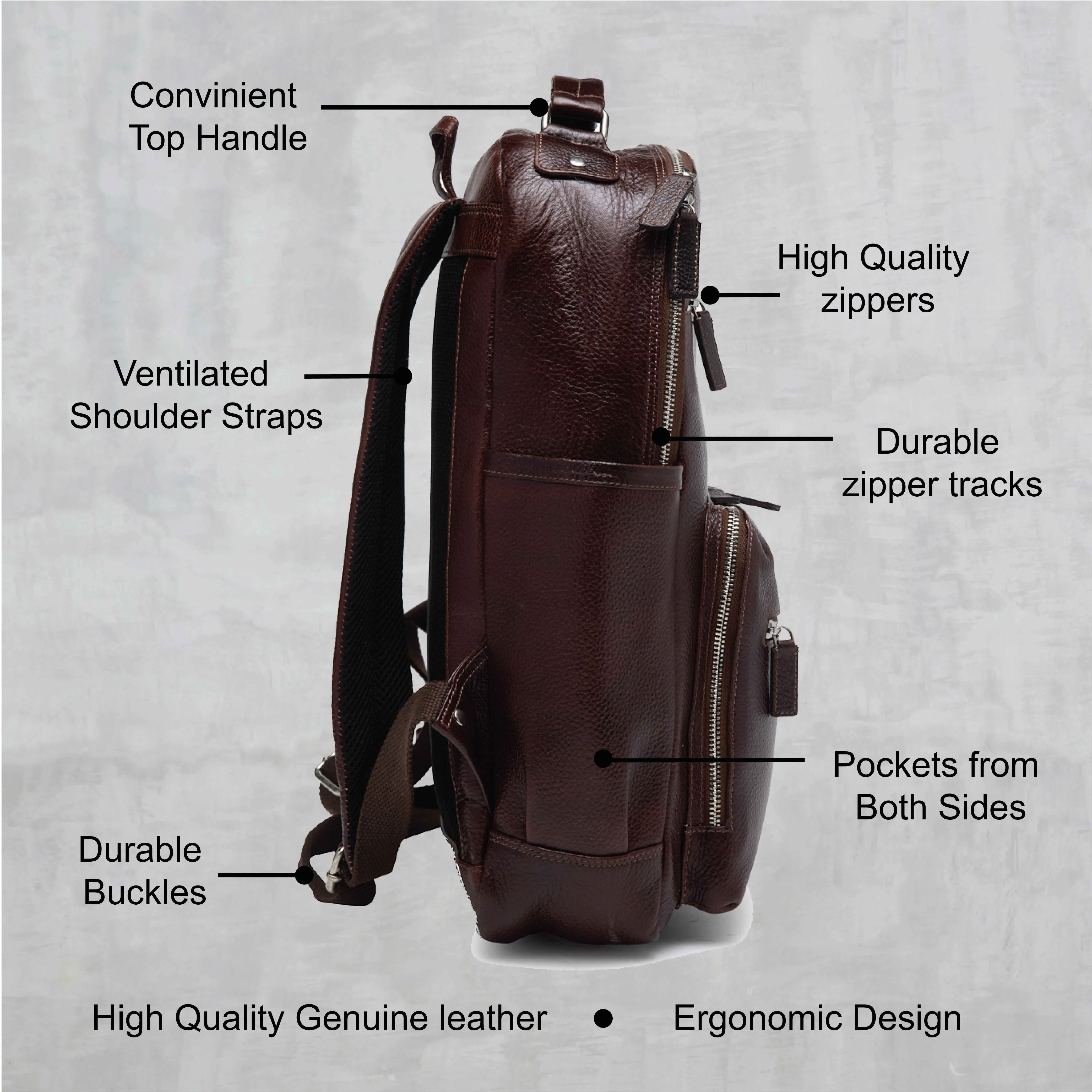 Teakwood Unisex Genuine Leather Dark Brown textured Backpack||Unisex Laptop Bag/Backpack