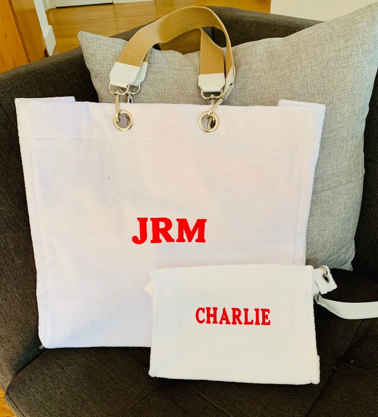 Terrycloth Embroidered Monogram Tote White