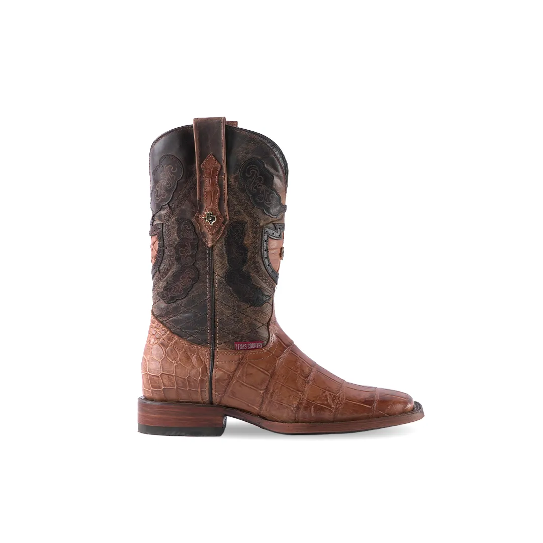 Texas Country Exotic Boot AP50 Alligator Cola Antique Saddle Square Toe