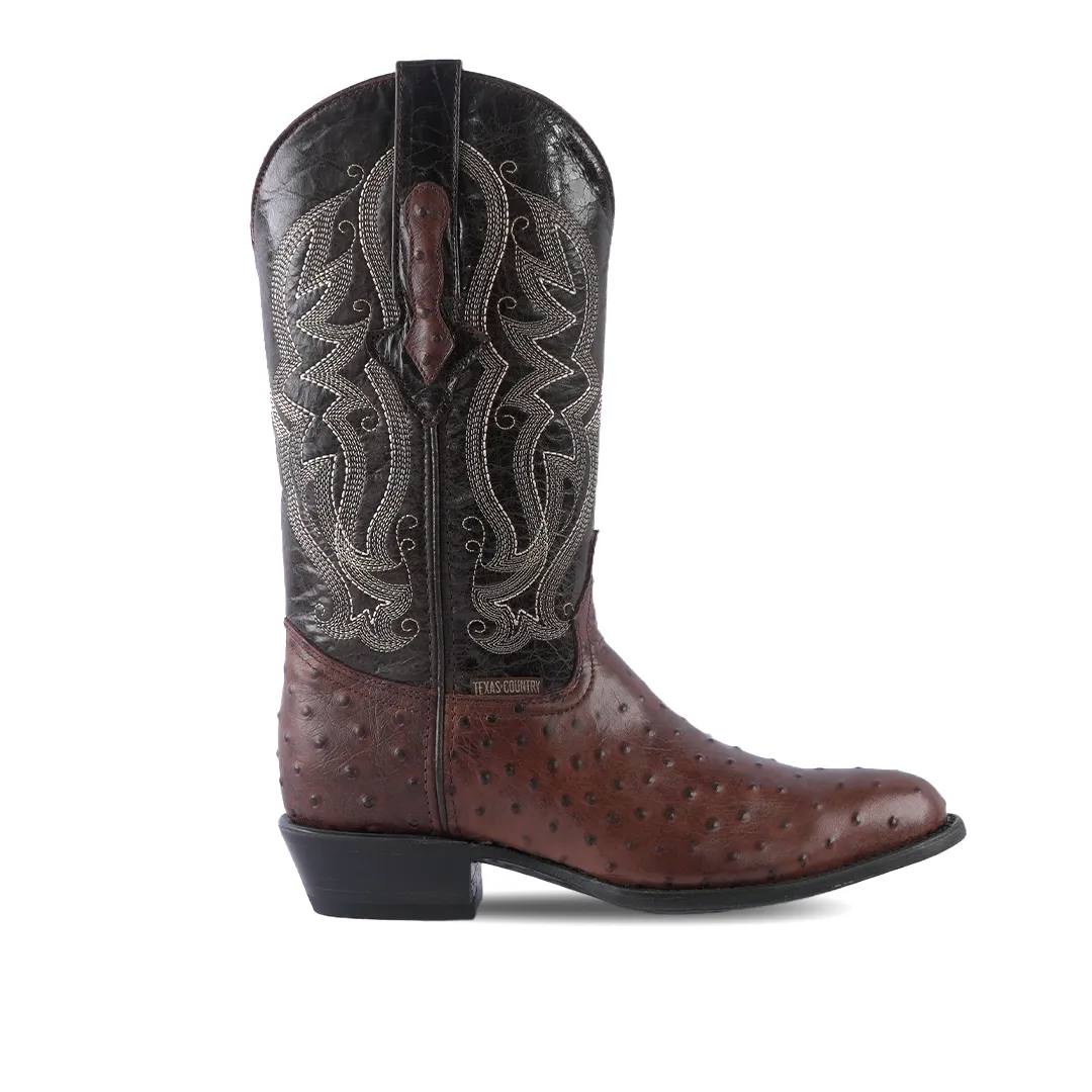 Texas Country  Western Boot Ostrich Ranch Munequeado Choco Round Toe E436