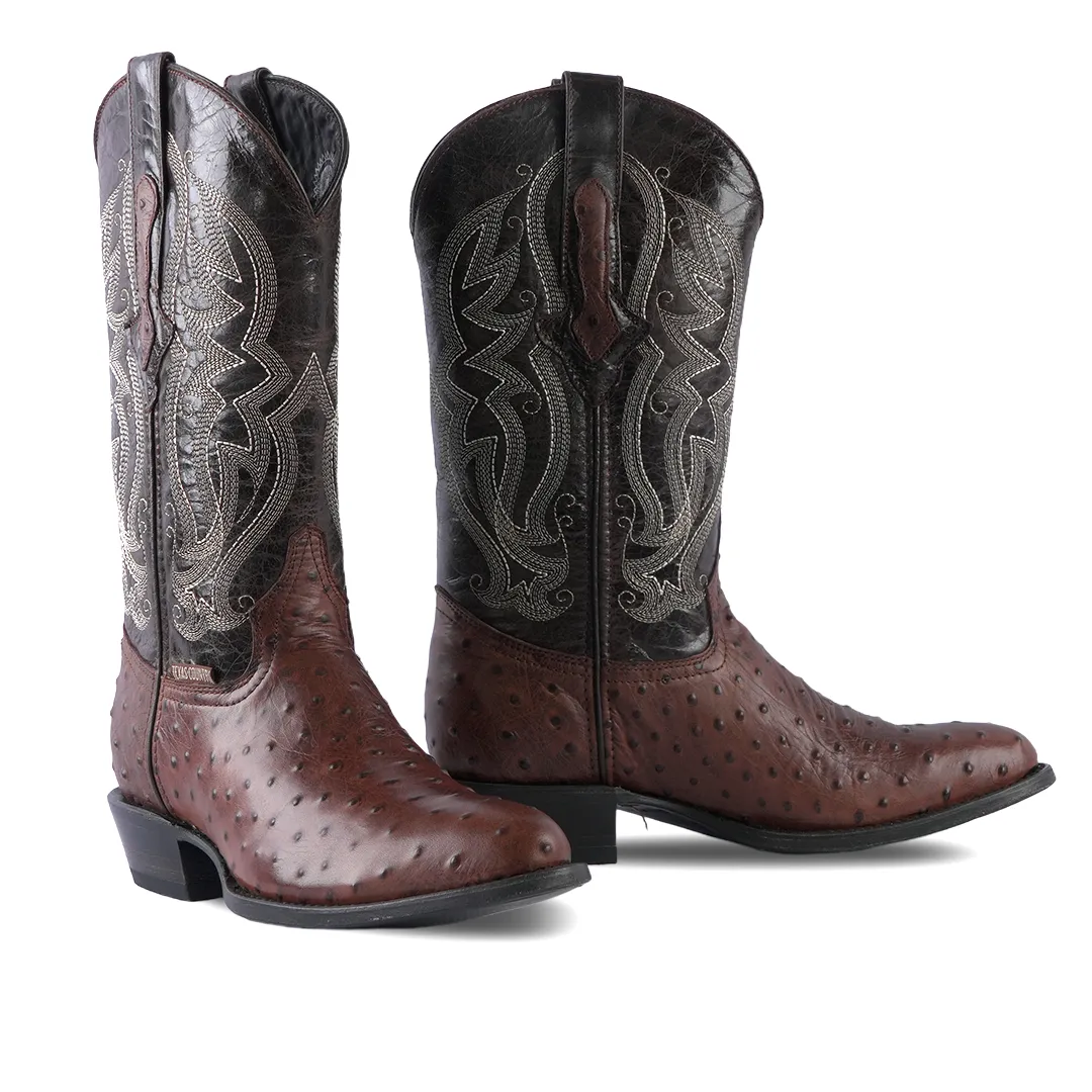 Texas Country  Western Boot Ostrich Ranch Munequeado Choco Round Toe E436