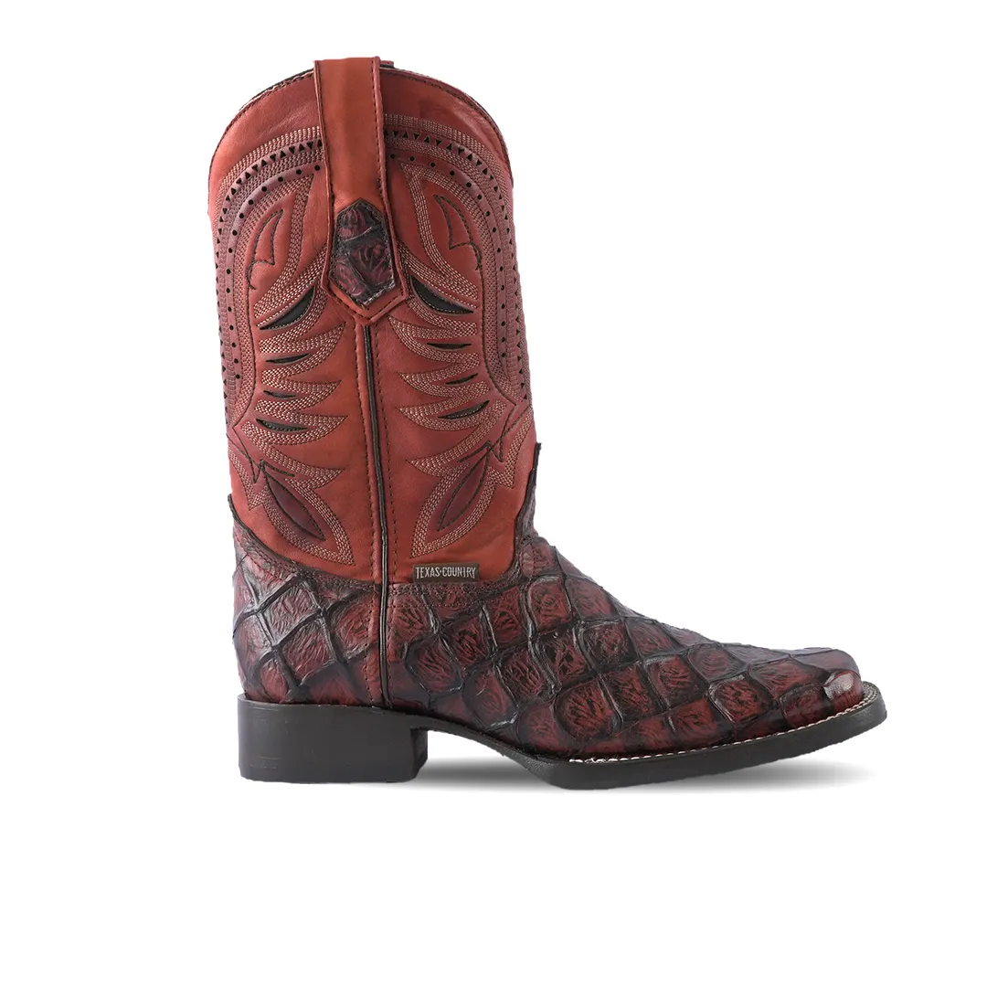 Texas Country Western Boot Pez Piraru Cognac Rodeo Toe E687