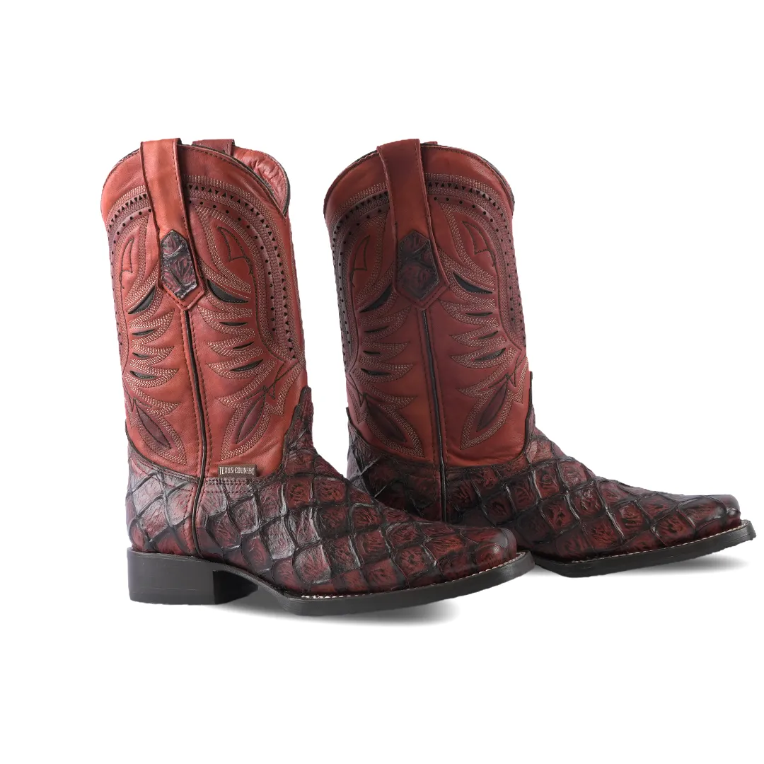 Texas Country Western Boot Pez Piraru Cognac Rodeo Toe E687