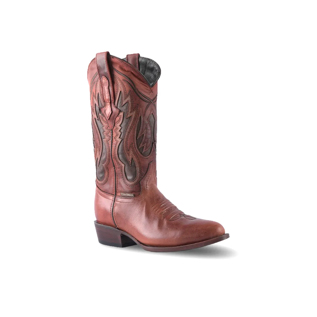 Texas Country Western Boot Savat Cognac Oval Gris E902