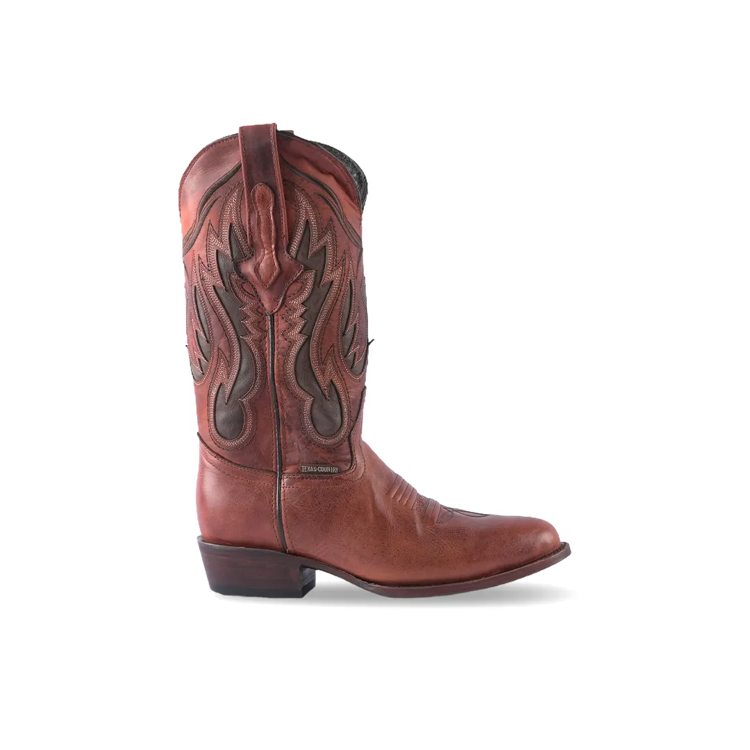 Texas Country Western Boot Savat Cognac Oval Gris E902