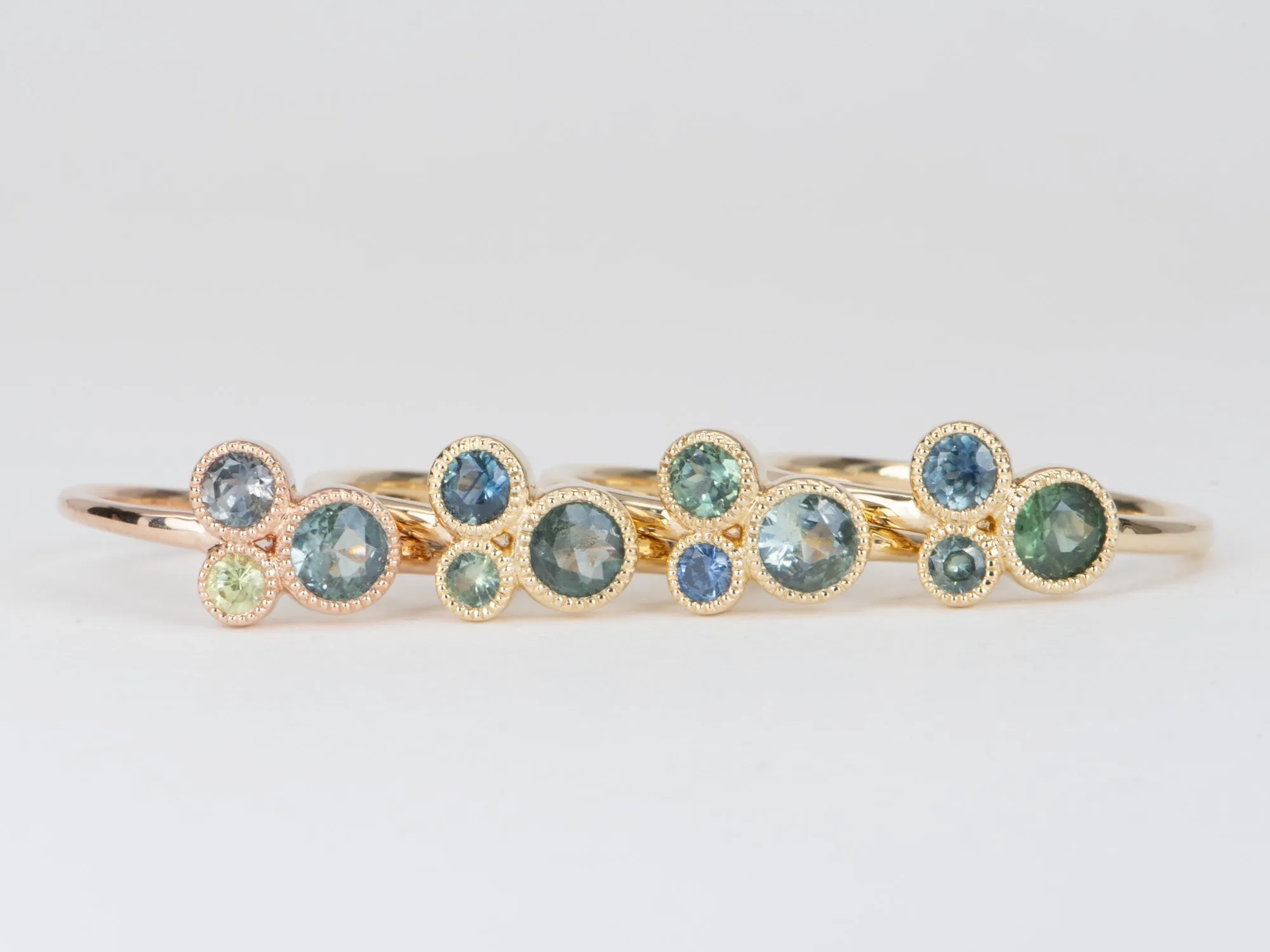 Trio Montana Sapphires Milgrain Bezel Set Stacking Ring 14K Gold R6591