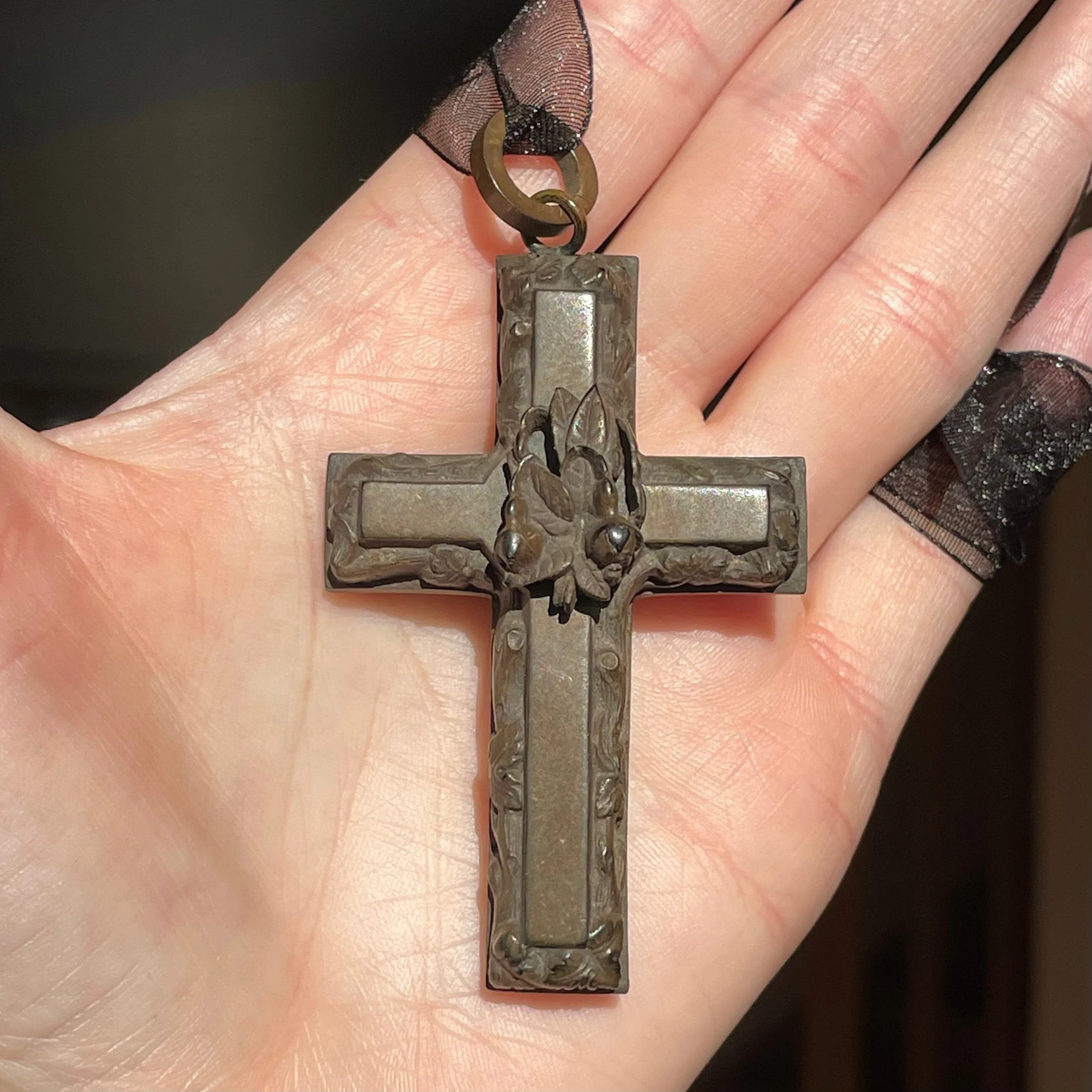 Victorian Carved Gutta Percha Cross Pendant