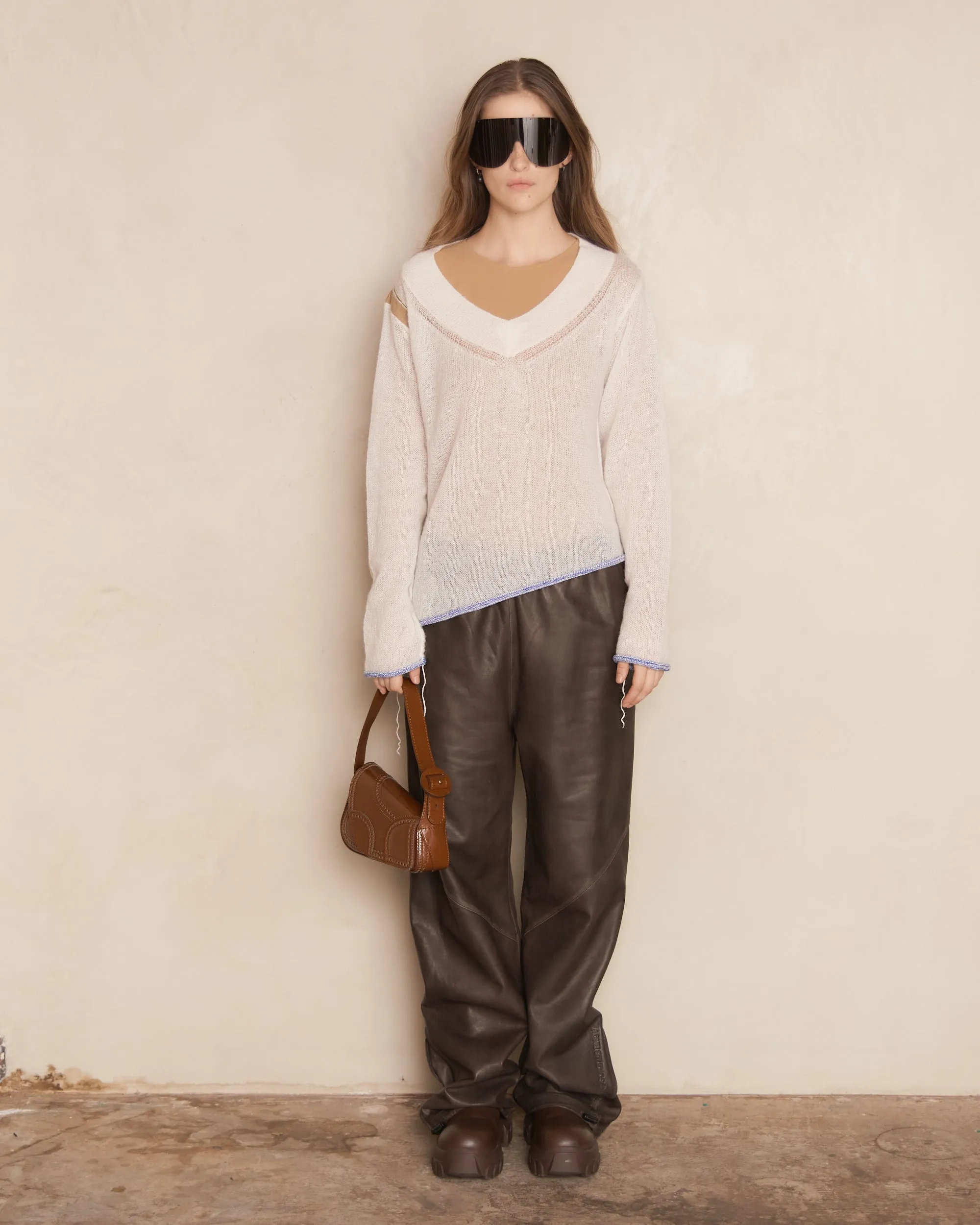 White Subversive V-Neck Knit Sweater