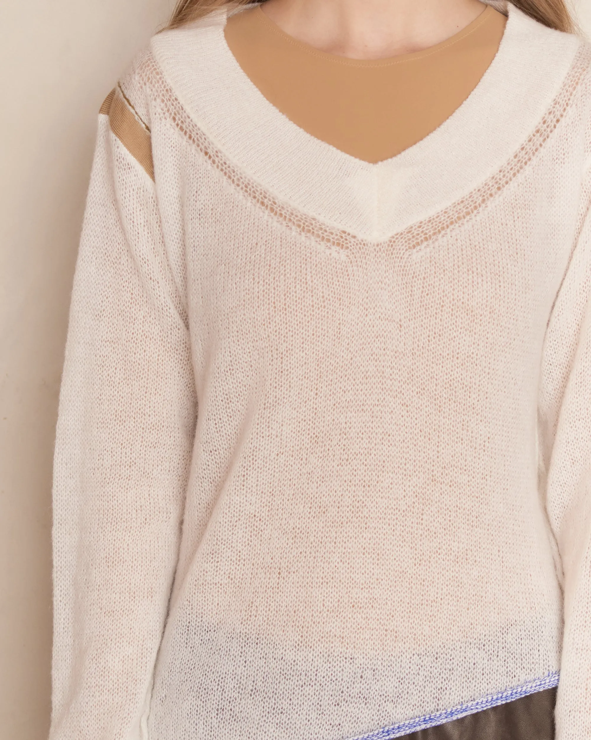 White Subversive V-Neck Knit Sweater