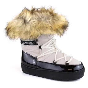 Women's platform lace-up snow boots with fur, beige Vinceza 34630