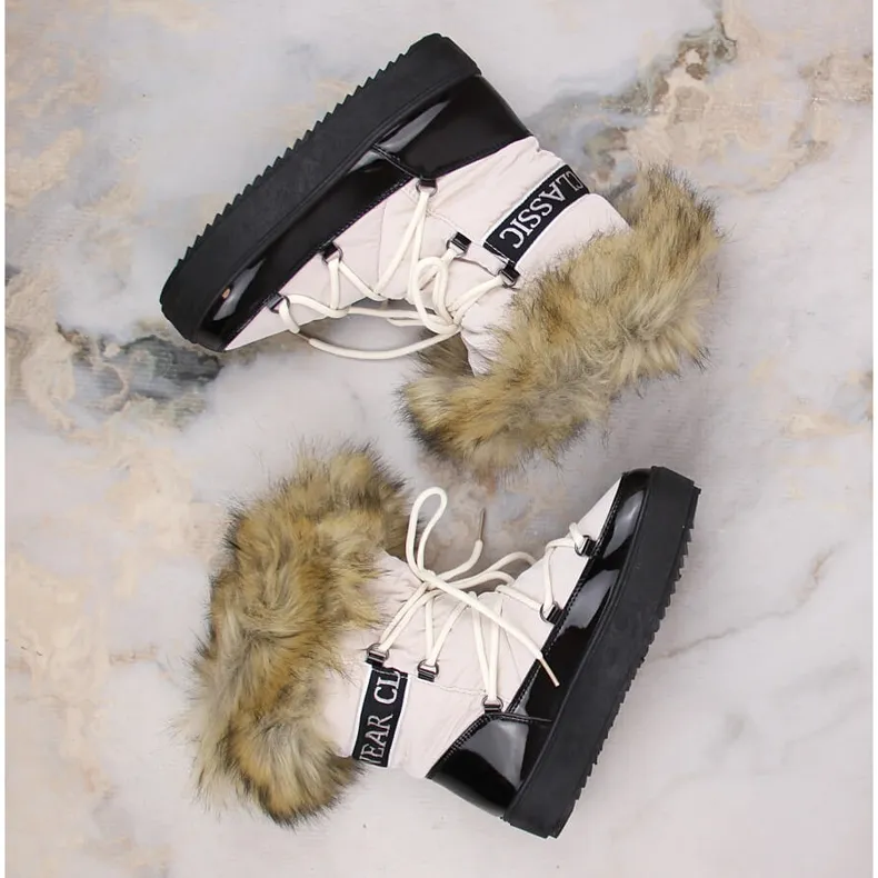 Women's platform lace-up snow boots with fur, beige Vinceza 34630