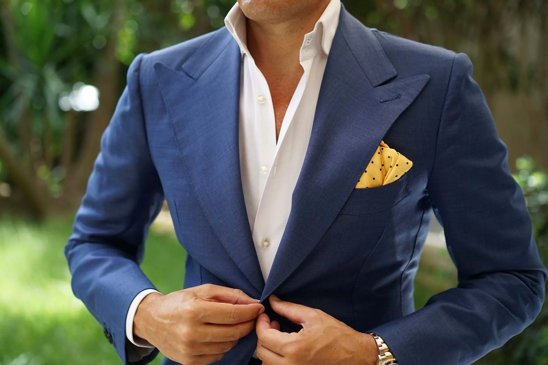 Yellow Pocket Square with Polka Dots