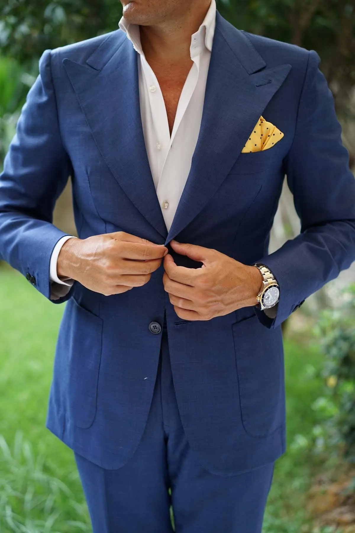 Yellow Pocket Square with Polka Dots