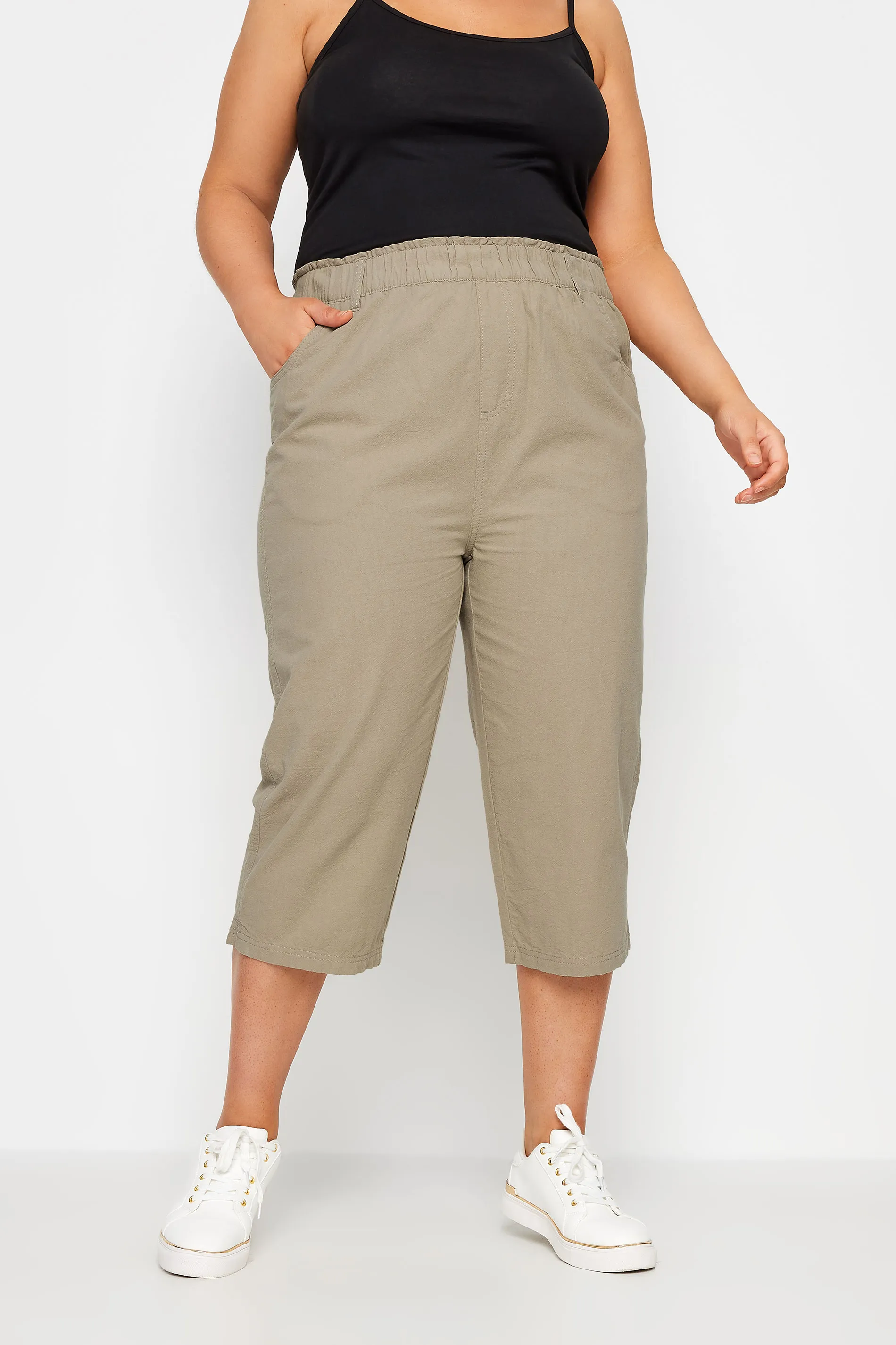 YOURS Curve Beige Brown Cool Cotton Cropped Trousers