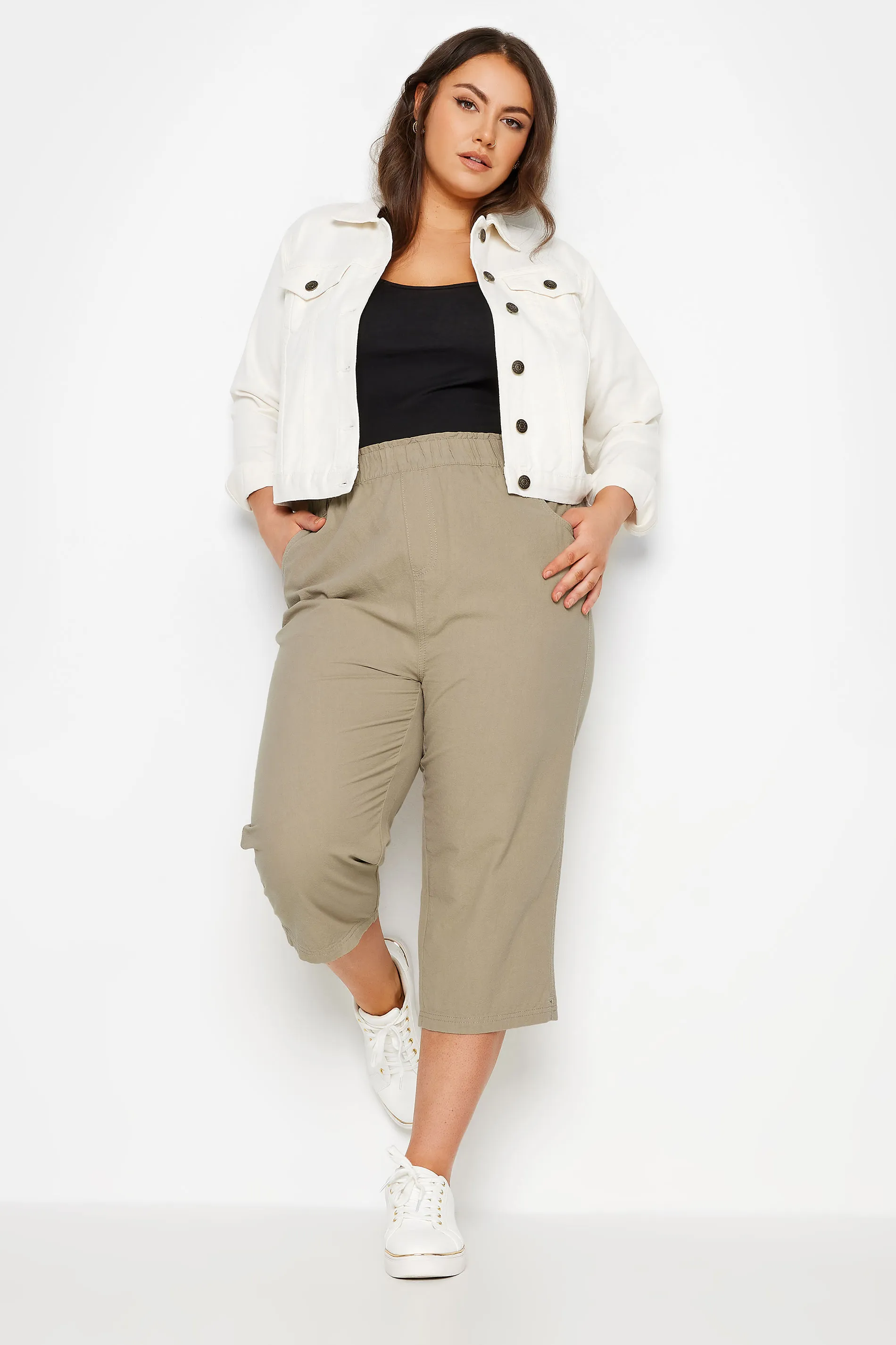 YOURS Curve Beige Brown Cool Cotton Cropped Trousers