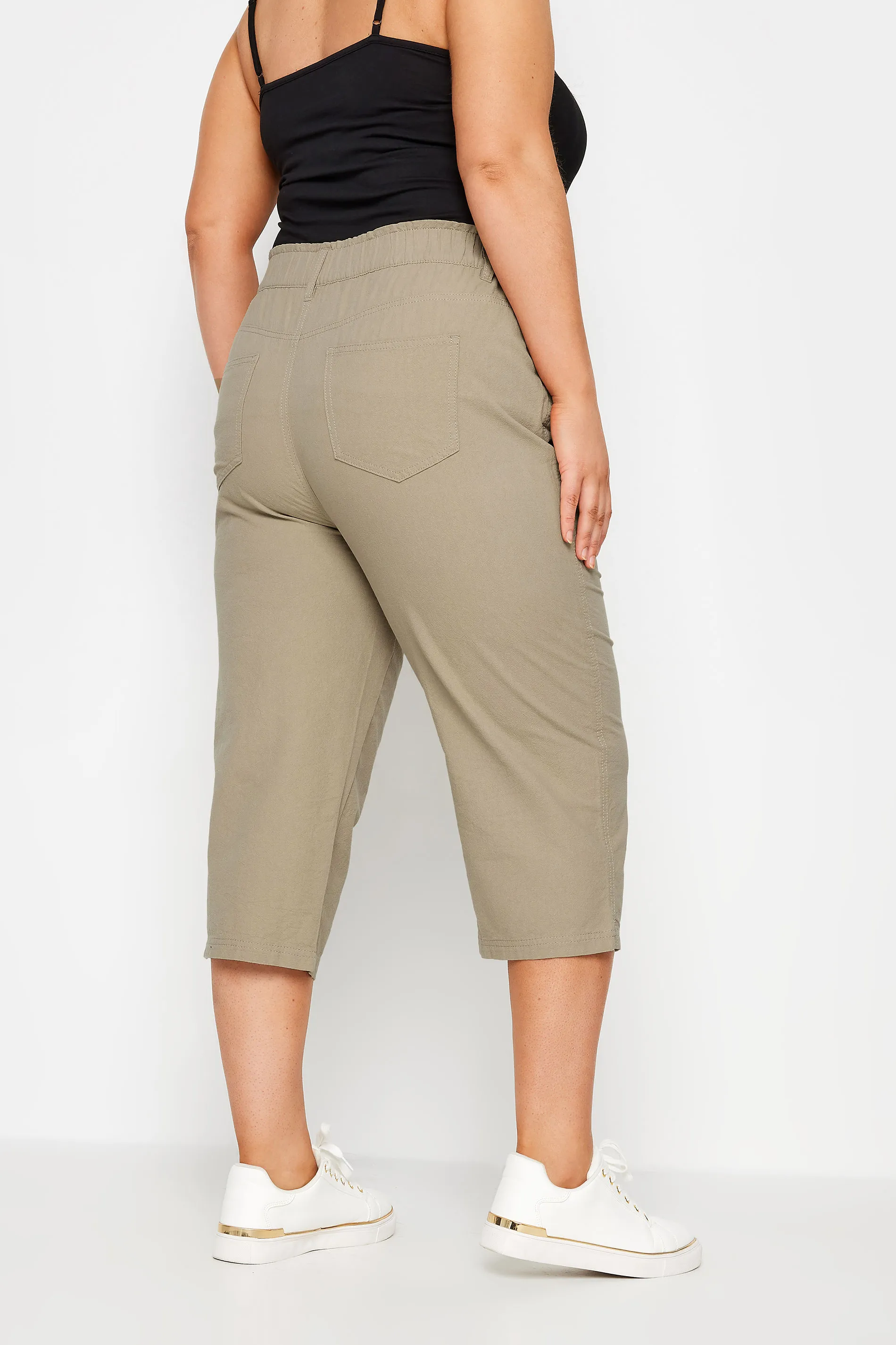 YOURS Curve Beige Brown Cool Cotton Cropped Trousers