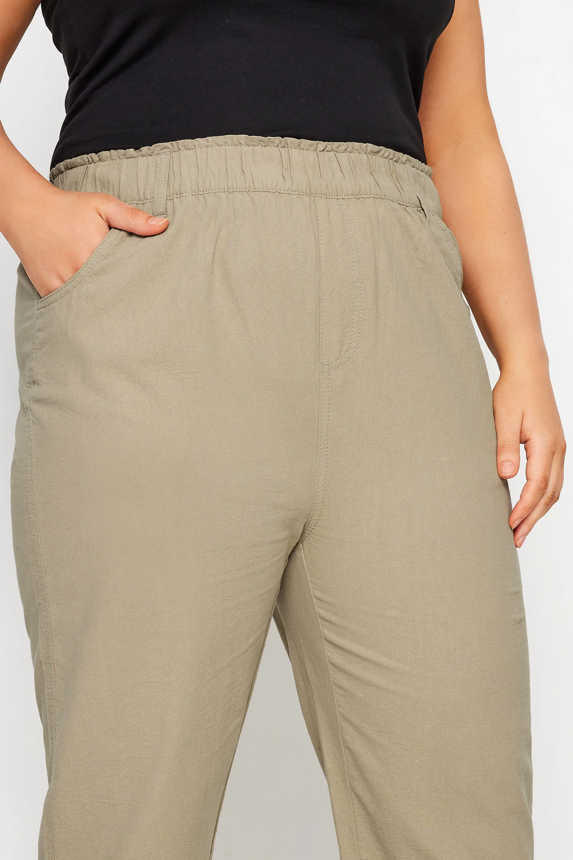 YOURS Curve Beige Brown Cool Cotton Cropped Trousers