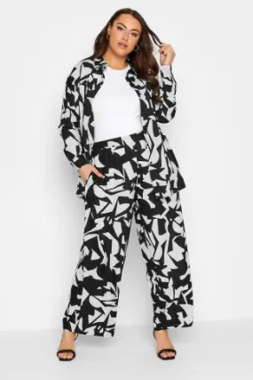 YOURS Curve Black Abstract Print Wide Leg Trousers