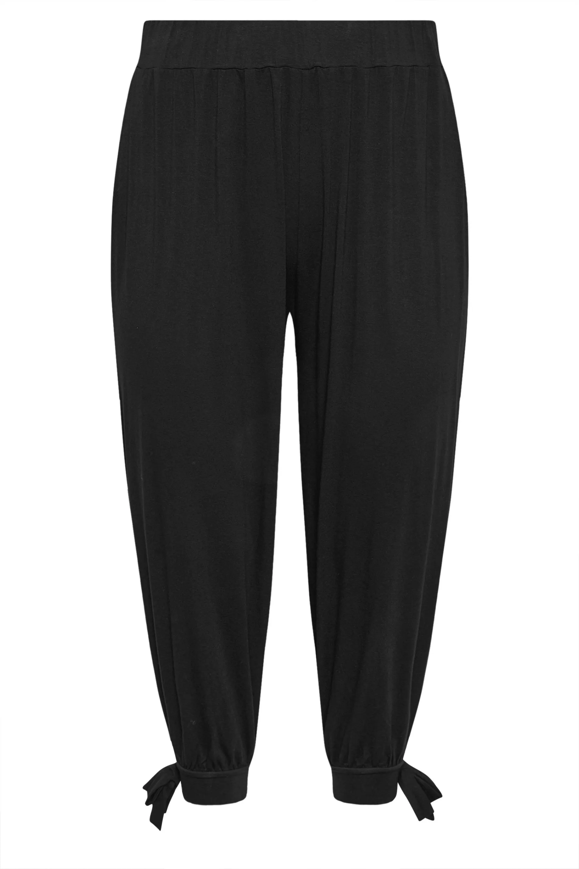 YOURS Curve Black Cropped Tie Detail Harem Trousers