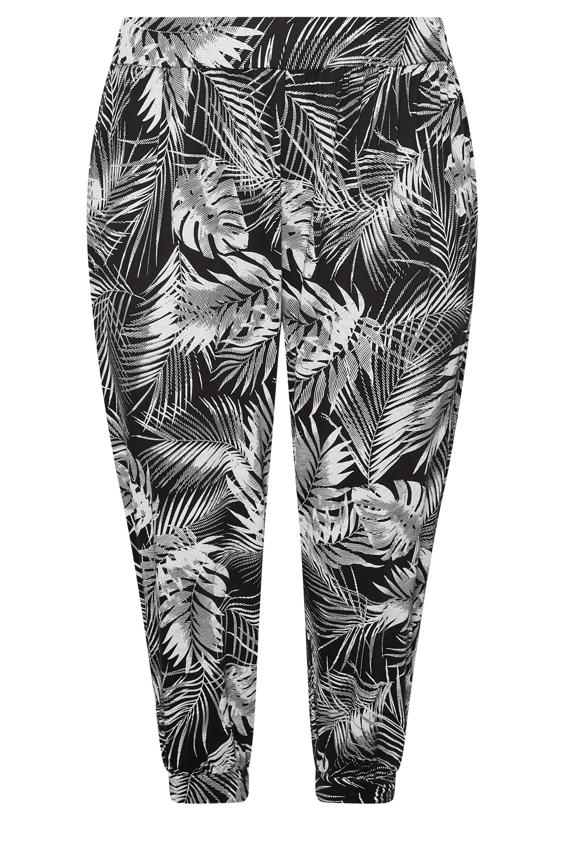 YOURS Curve Black Leaf Print Cropped Harem Trousers