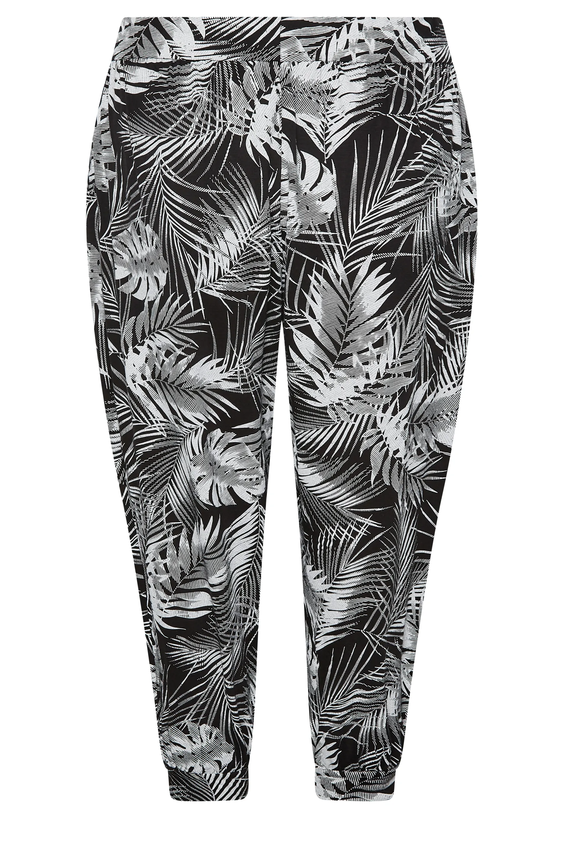 YOURS Curve Black Leaf Print Cropped Harem Trousers