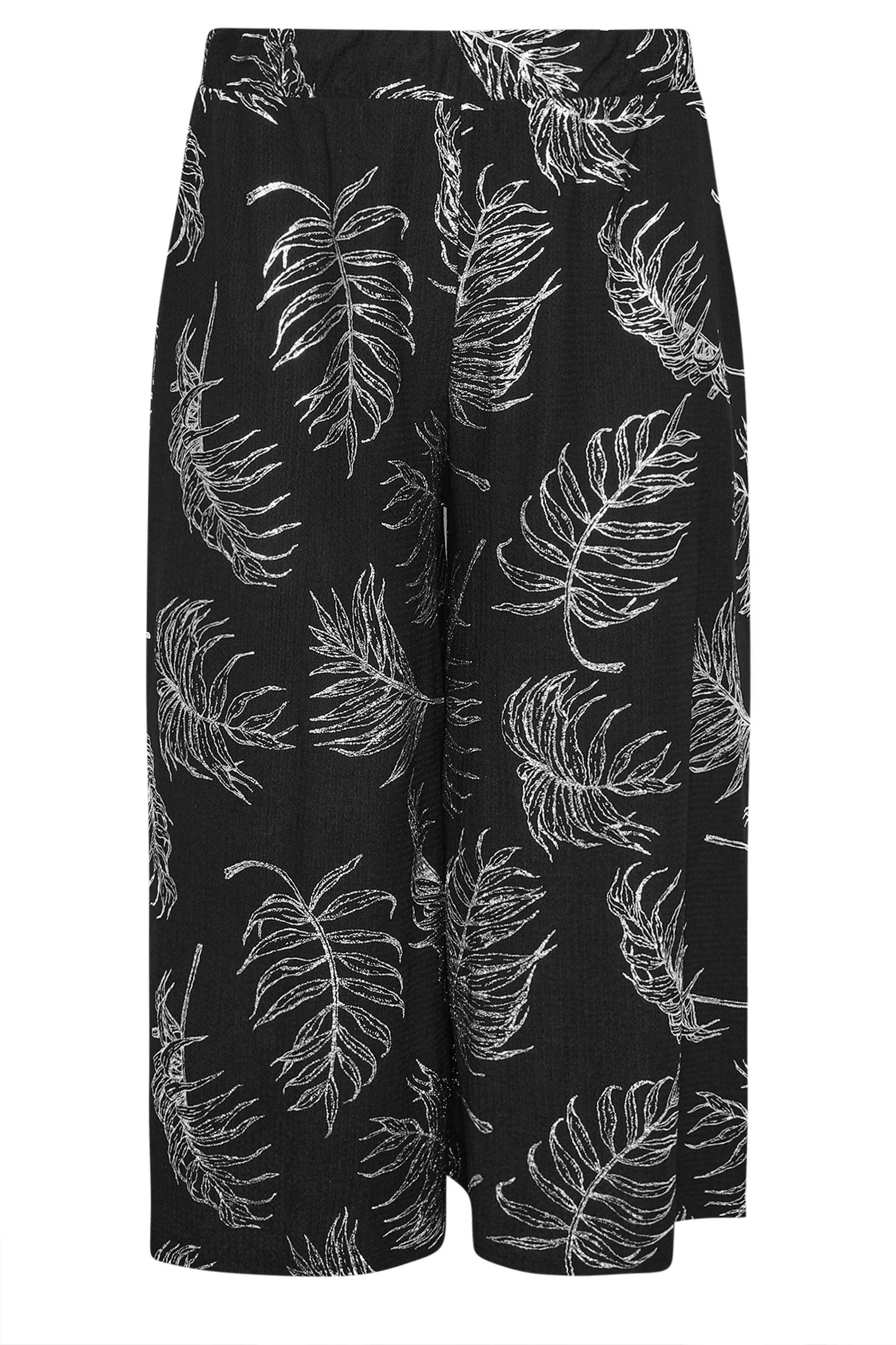 YOURS Curve Black Leaf Print Wide Leg Trousers