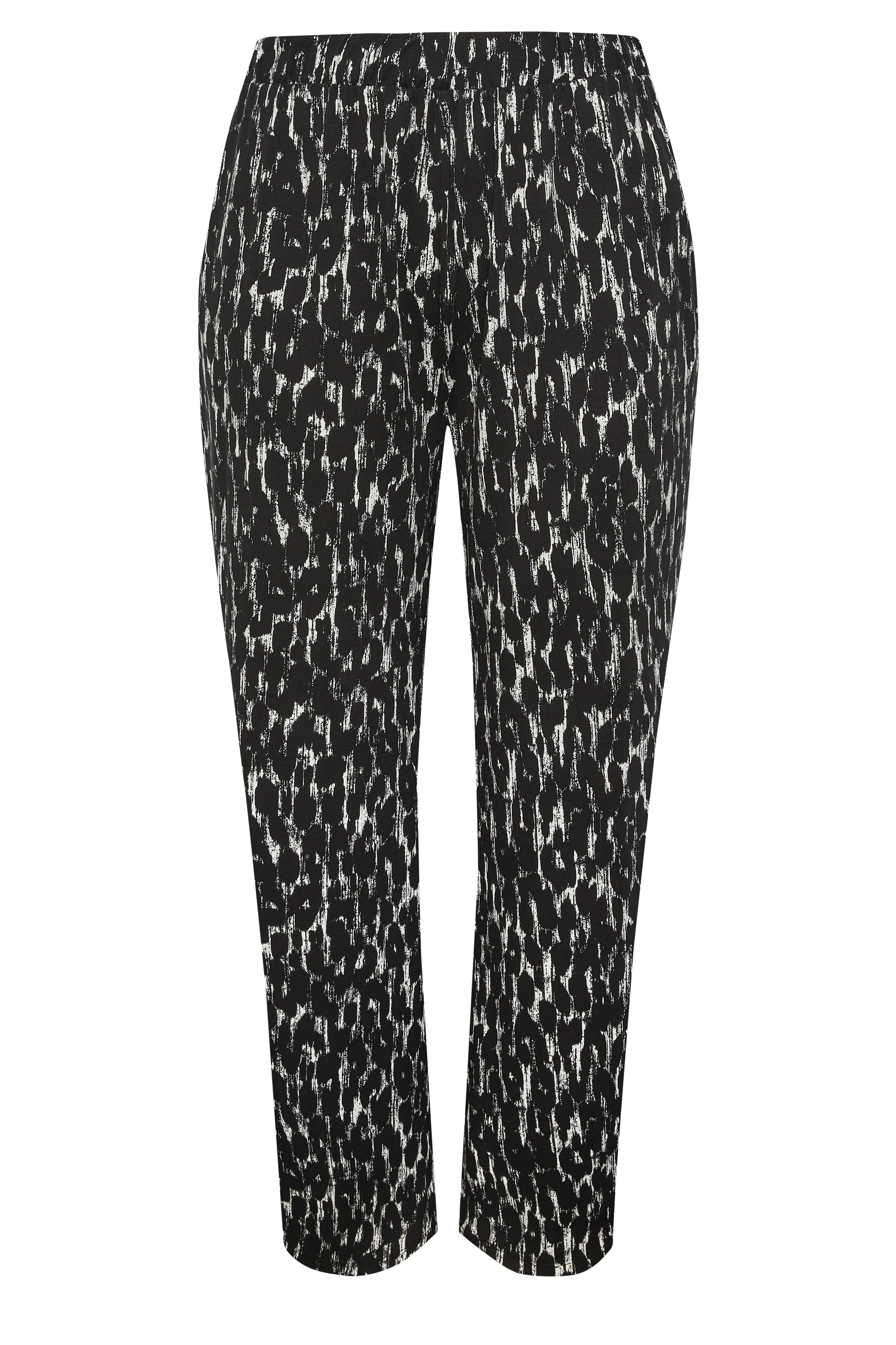 YOURS Curve Black Leopard Print Wide Leg Trousers