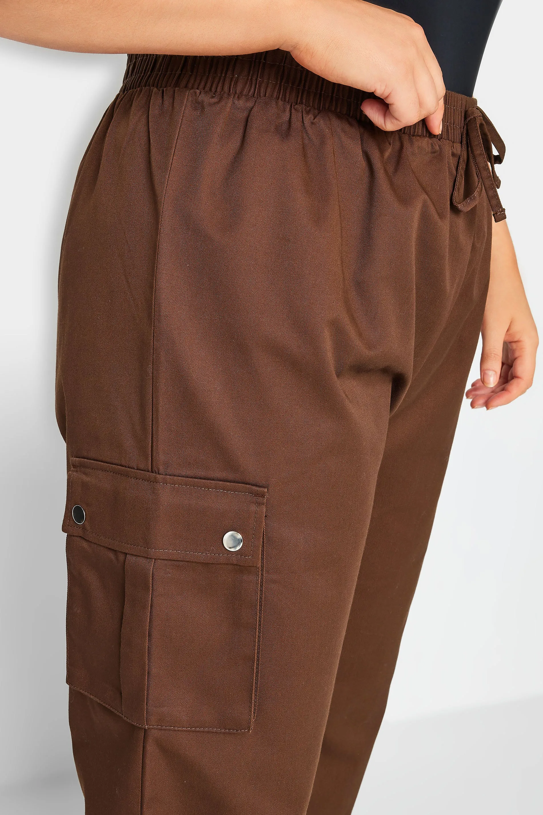 YOURS Curve Brown Wide Leg Woven Cargo Trousers