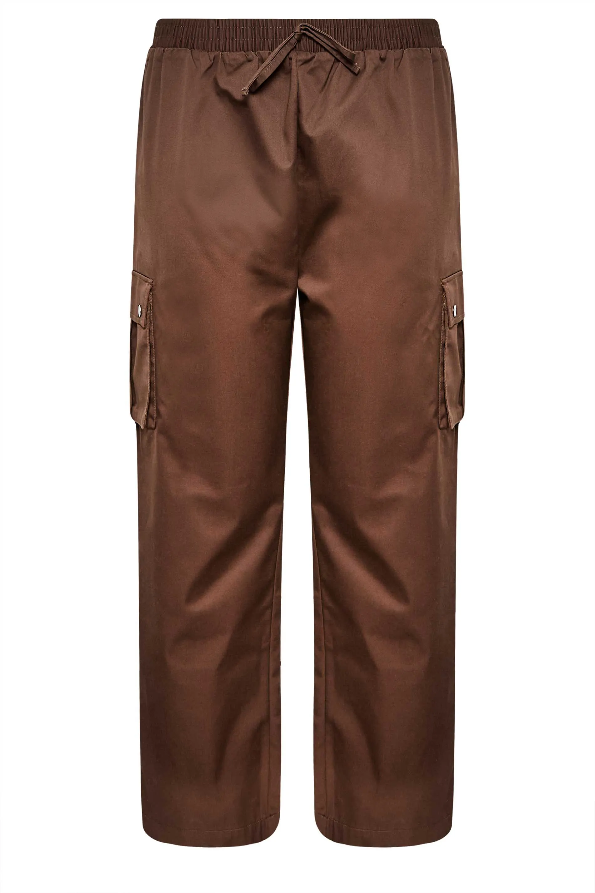 YOURS Curve Brown Wide Leg Woven Cargo Trousers