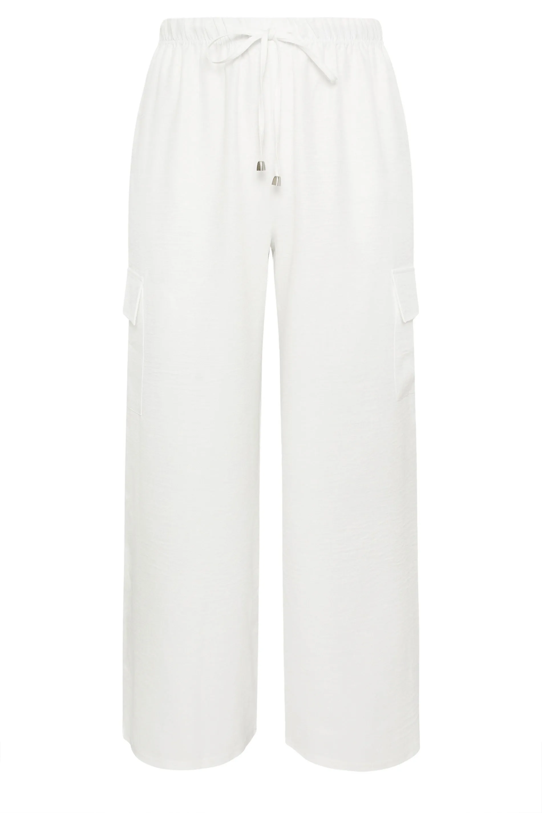 YOURS Curve Ivory White Linen Look Cargo Trousers