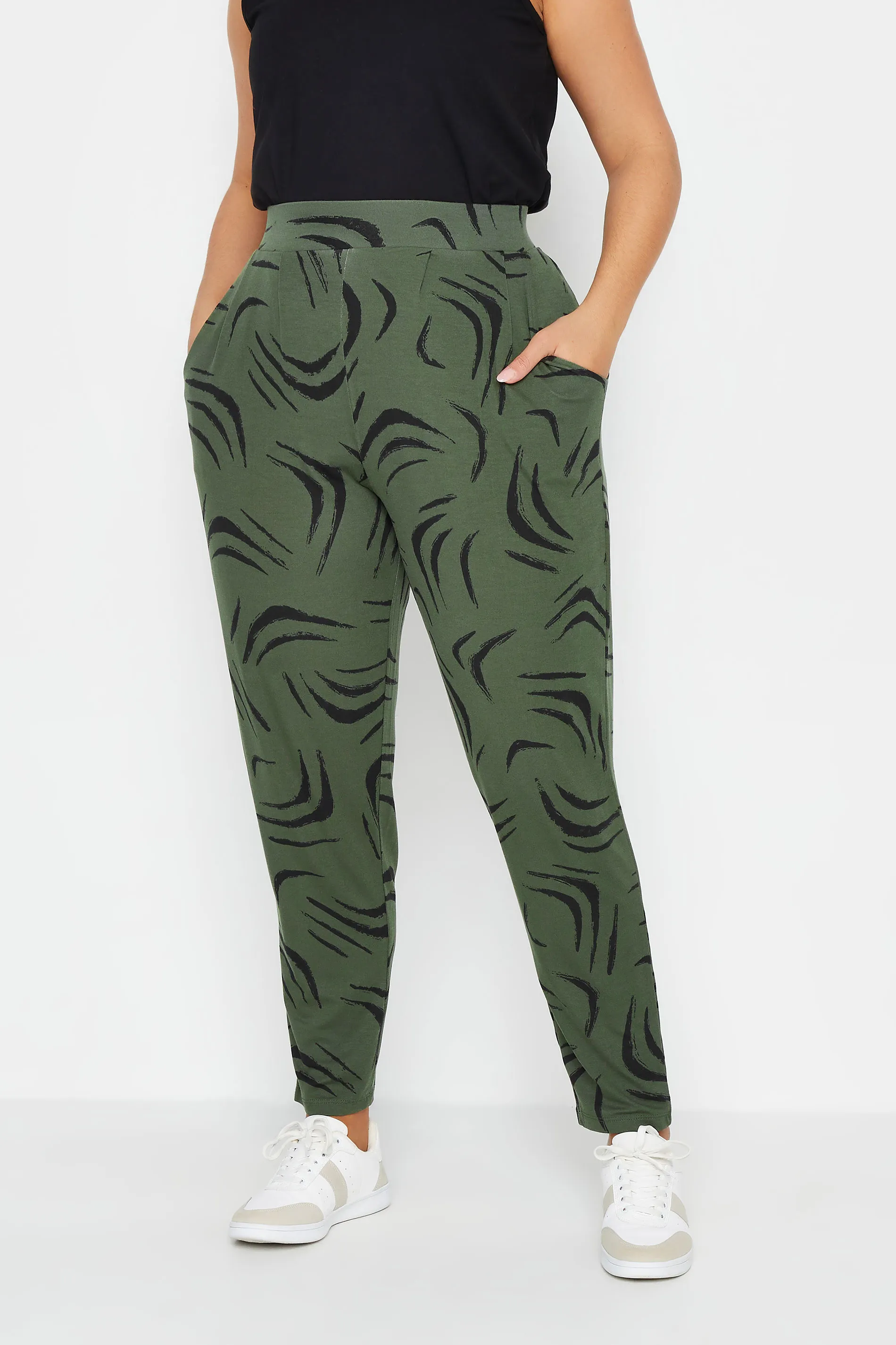 YOURS Curve Khaki Green Double Pleated Harem Trousers