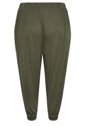 YOURS Curve Khaki Green Jersey Cropped Harem Trousers