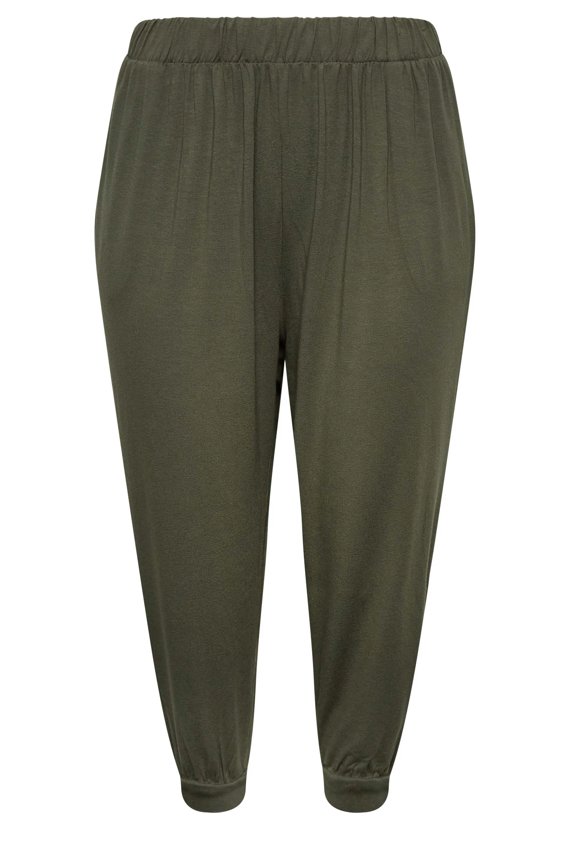 YOURS Curve Khaki Green Jersey Cropped Harem Trousers