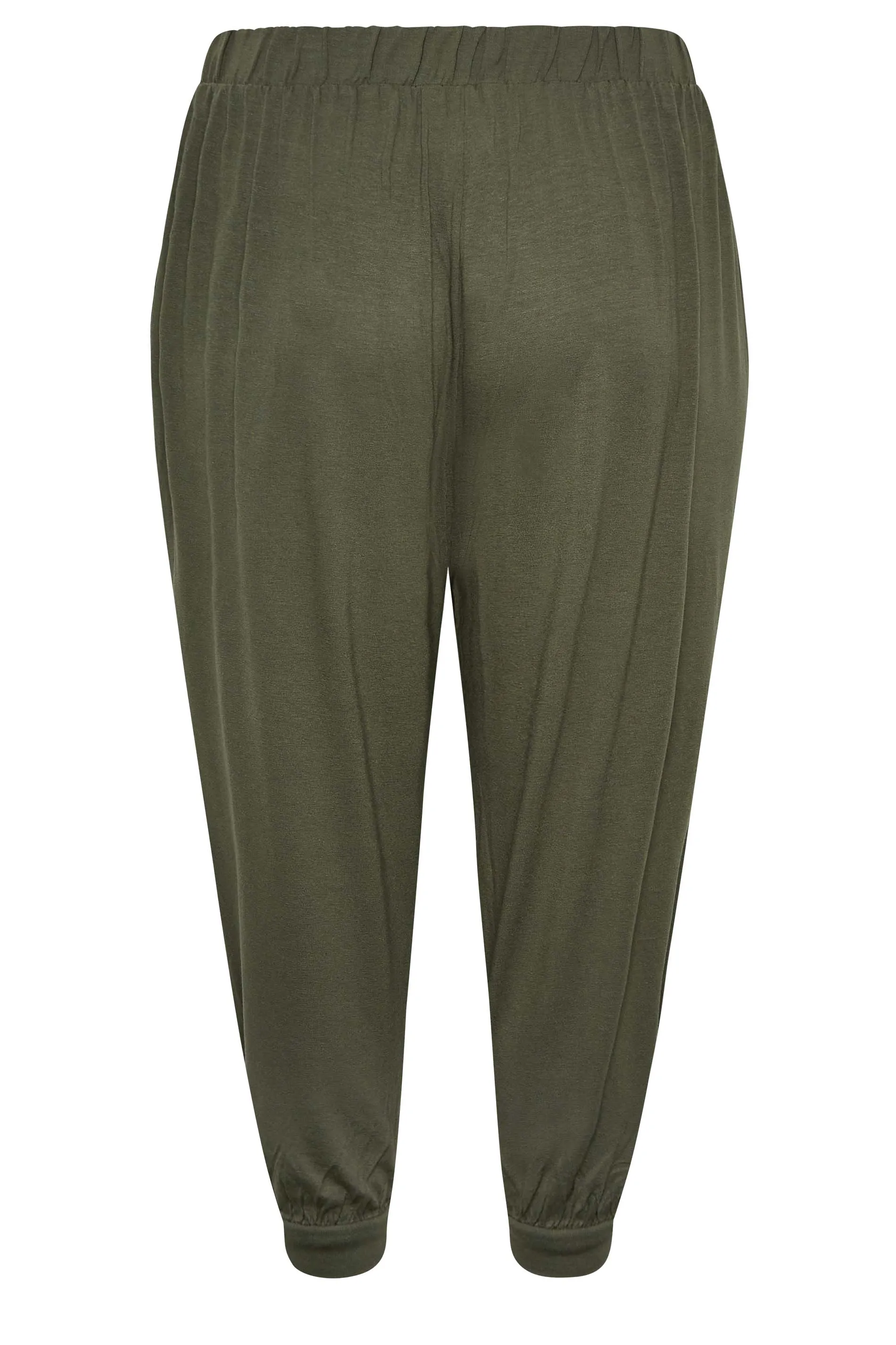 YOURS Curve Khaki Green Jersey Cropped Harem Trousers