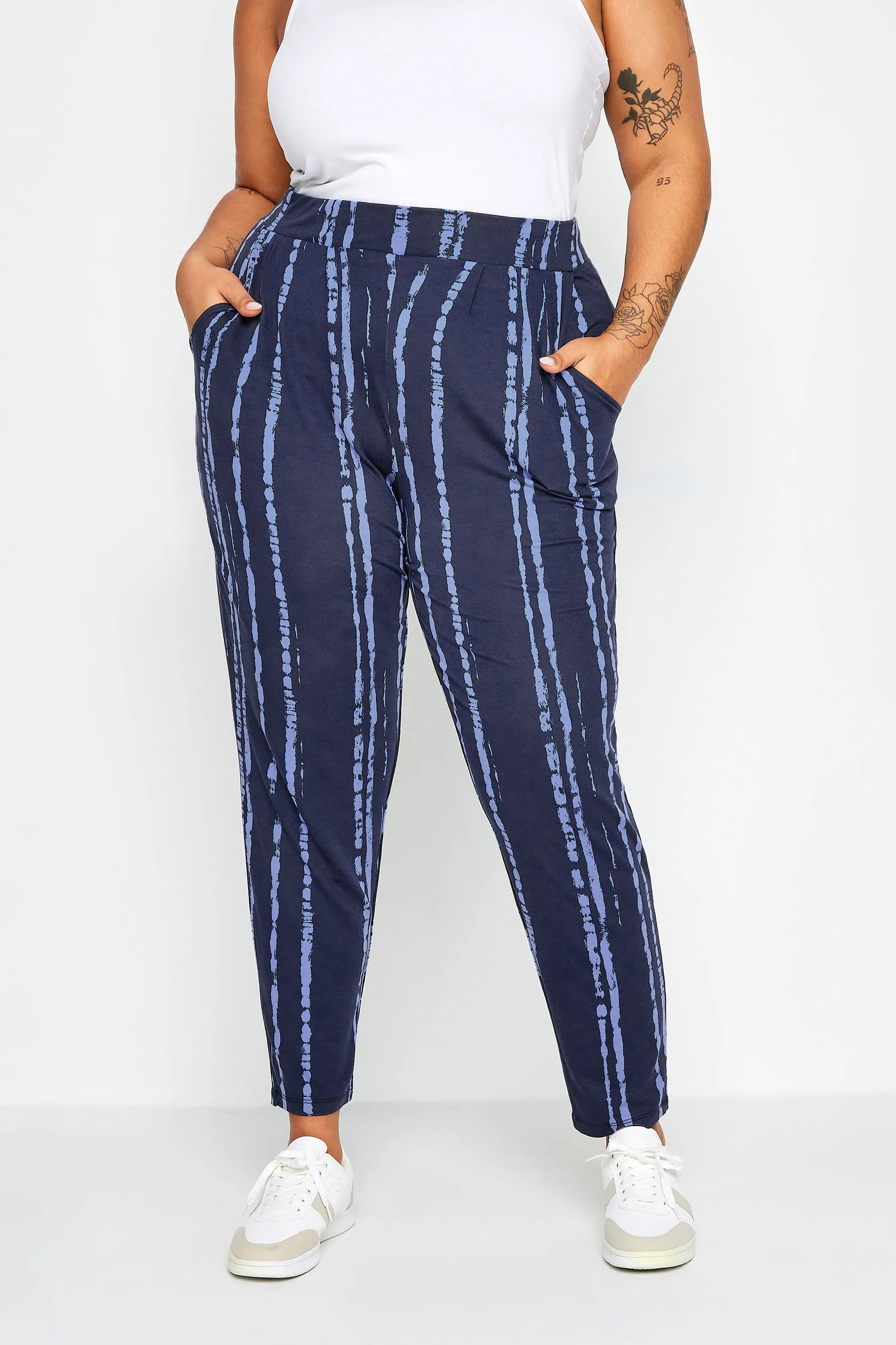 YOURS Curve Navy Blue Double Pleated Harem Trousers