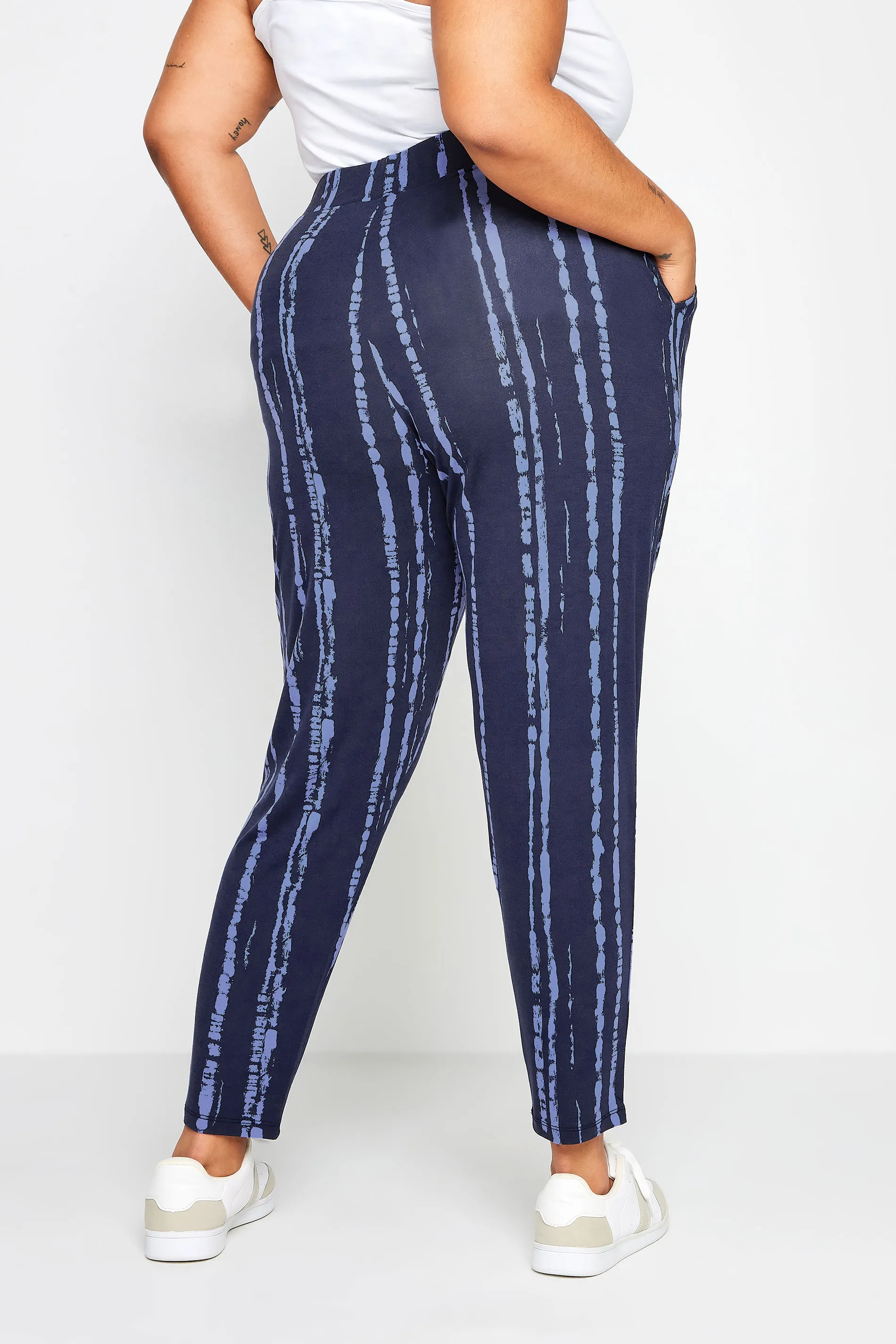 YOURS Curve Navy Blue Double Pleated Harem Trousers