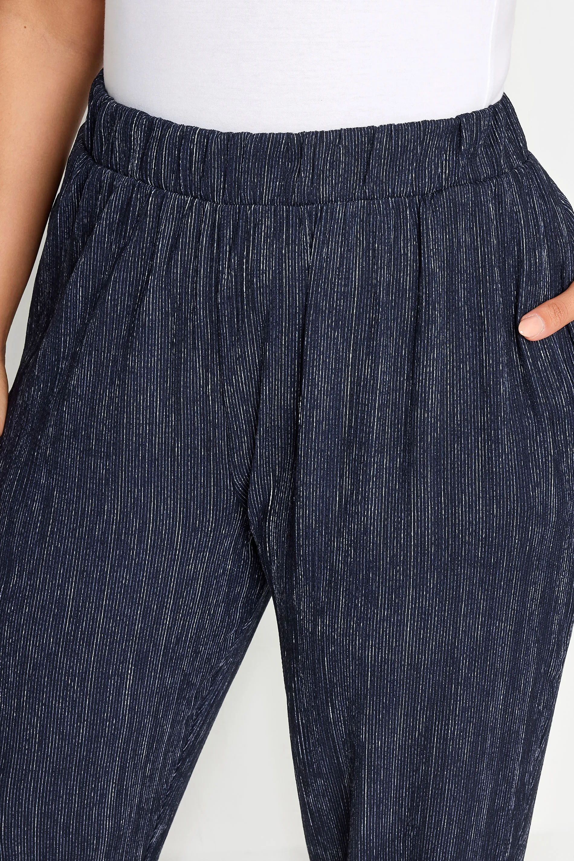 YOURS Curve Navy Blue Textured Cropped Harem Trousers