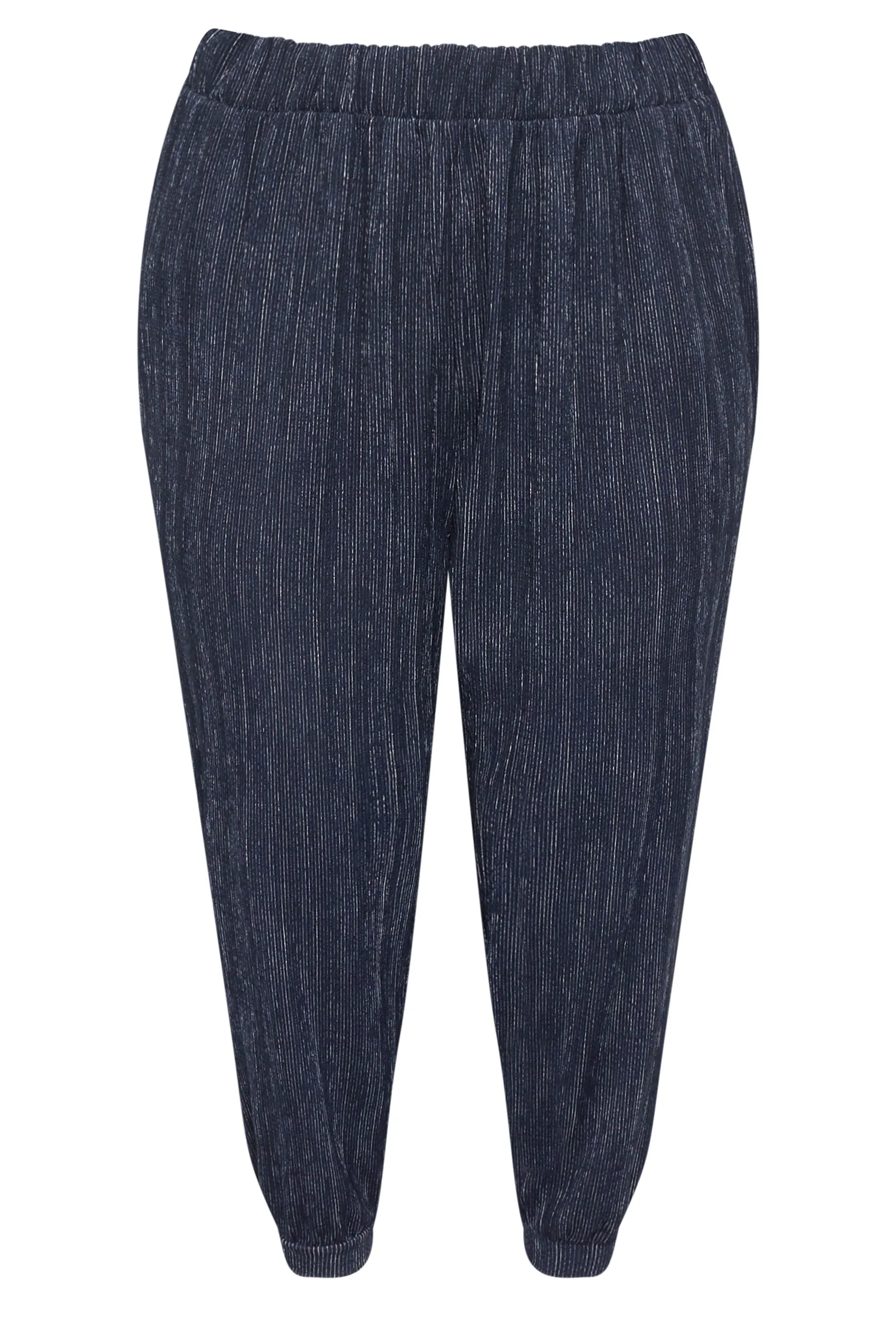 YOURS Curve Navy Blue Textured Cropped Harem Trousers