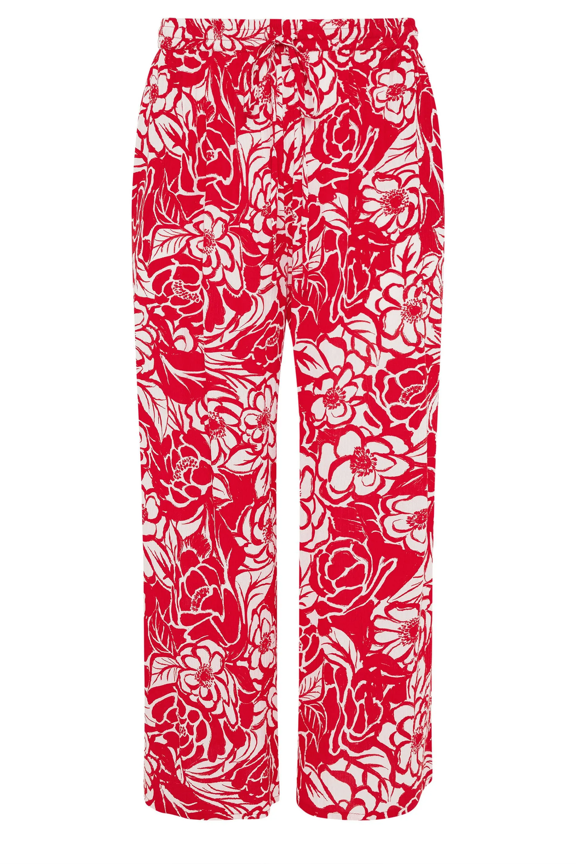 YOURS Curve Red Floral Print Crinkle Drawstring Trousers