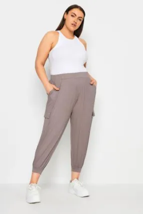 YOURS Curve Stone Brown Cropped Cargo Harem Trousers